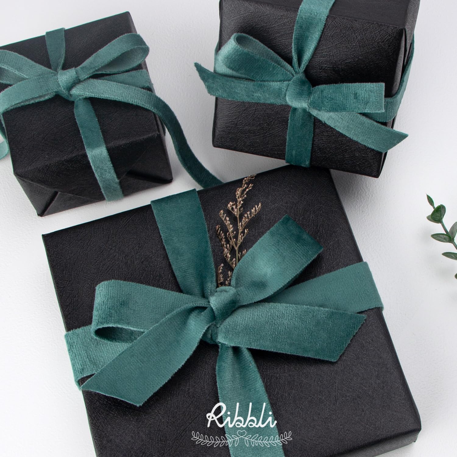 Ribbli Cinta de terciopelo verde polvoriento, doble cara, carrete de 1 pulgada, cinta verde de 10 yardas, uso para adornos de árbol de Navidad,