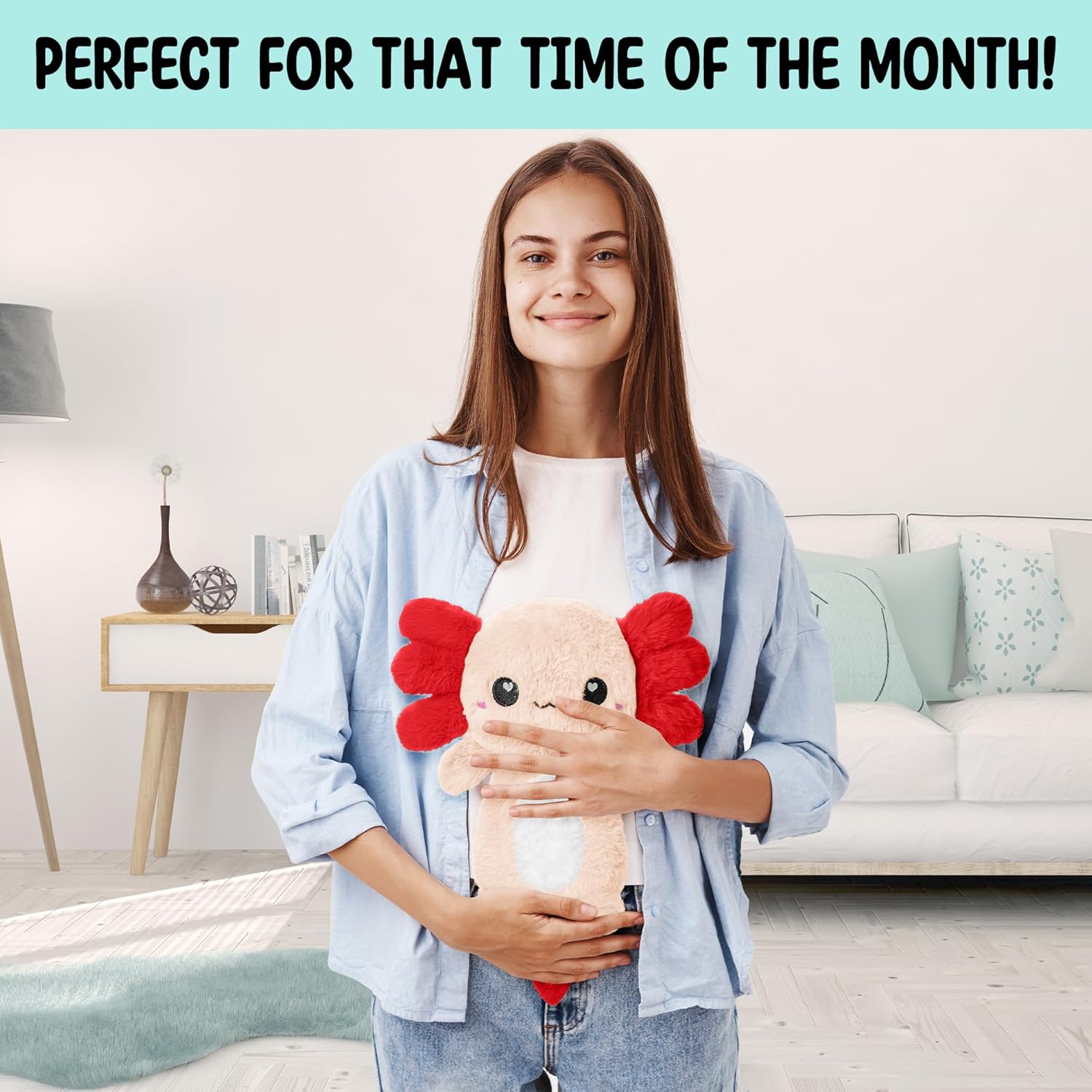 Axolotl – Almohadilla térmica para microondas sin perfume de 1.5 libras para mujeres y niños, bonita almohada suave y acogedora de felpa calentable,