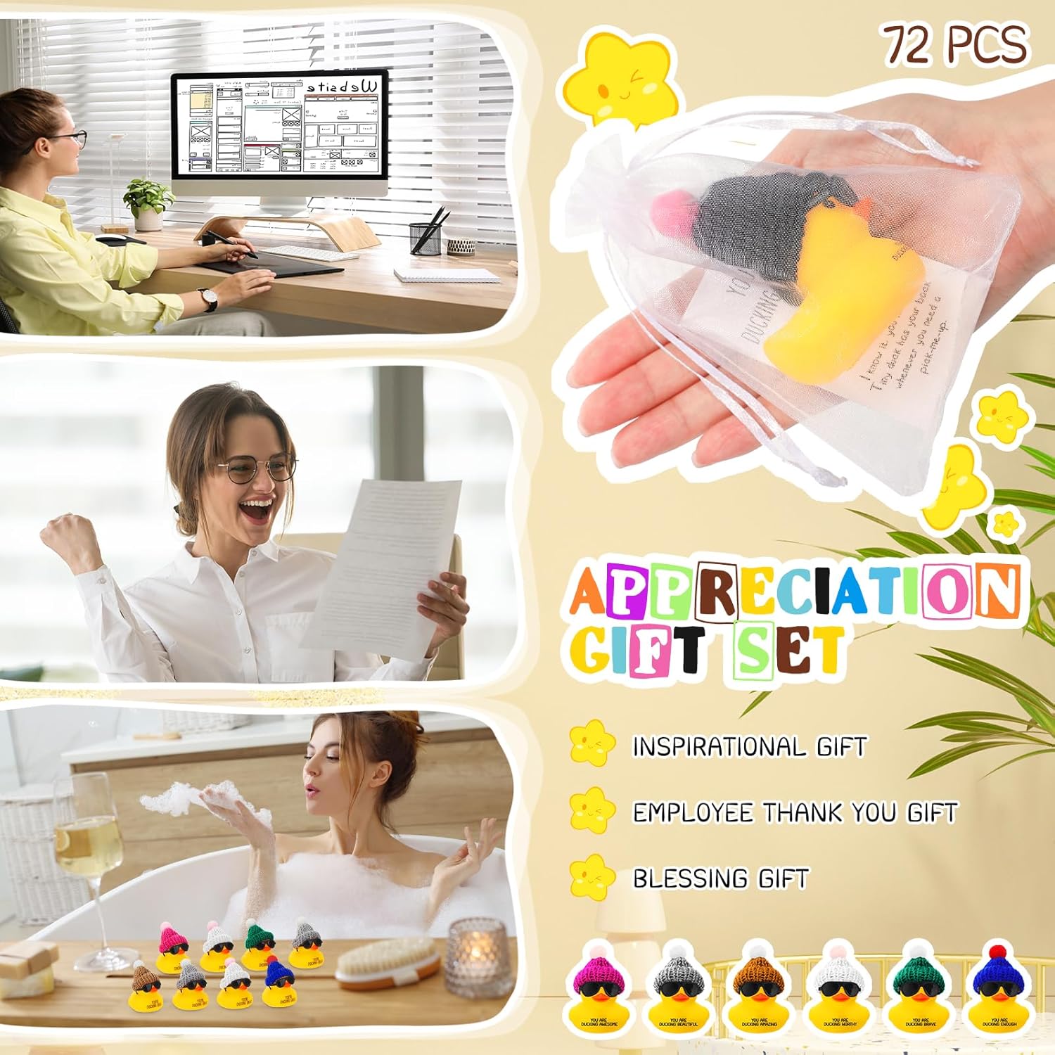 Liliful Mini patos de goma inspiradores con gafas, letrero de agradecimiento con texto en inglés You are Awesome , regalo de agradecimiento, para
