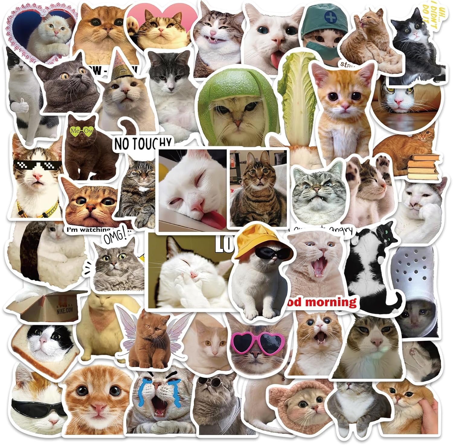 50 calcomanías de gatos bonitos, divertidas calcomanías de meme de gatos para niños, adolescentes y adultos, calcomanías de vinilo impermeables para