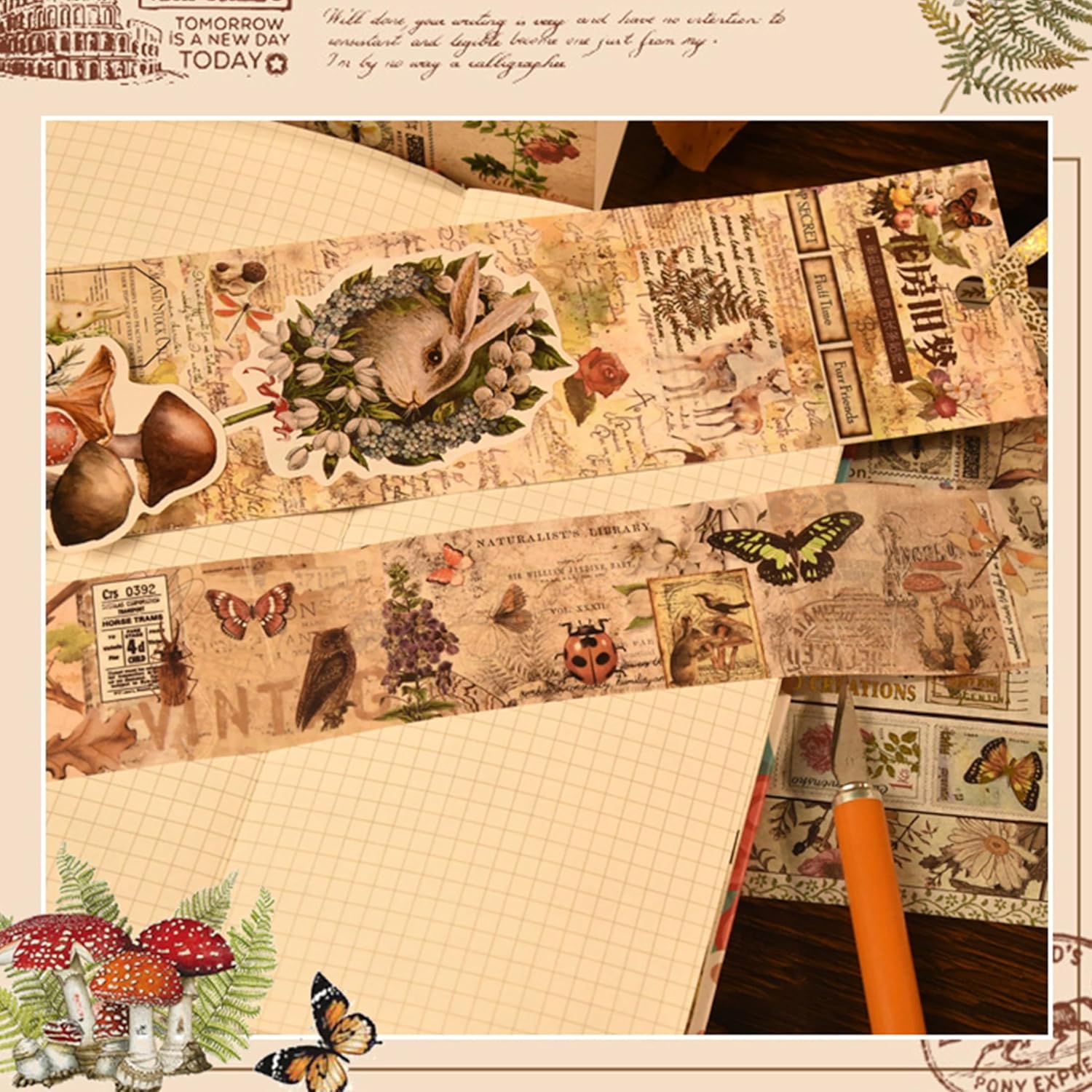 Songdao – Juego de 8 rollos de cinta washi vintage, cintas adhesivas retro para artes, juegos de cinta adhesiva decorativa de lámina dorada para