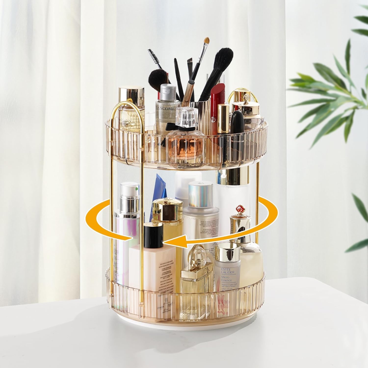 XISIYUJZ Organizador de maquillaje giratorio de 360 para tocador de 2 niveles, organizador de tocador de baño de alta capacidad, organizador de