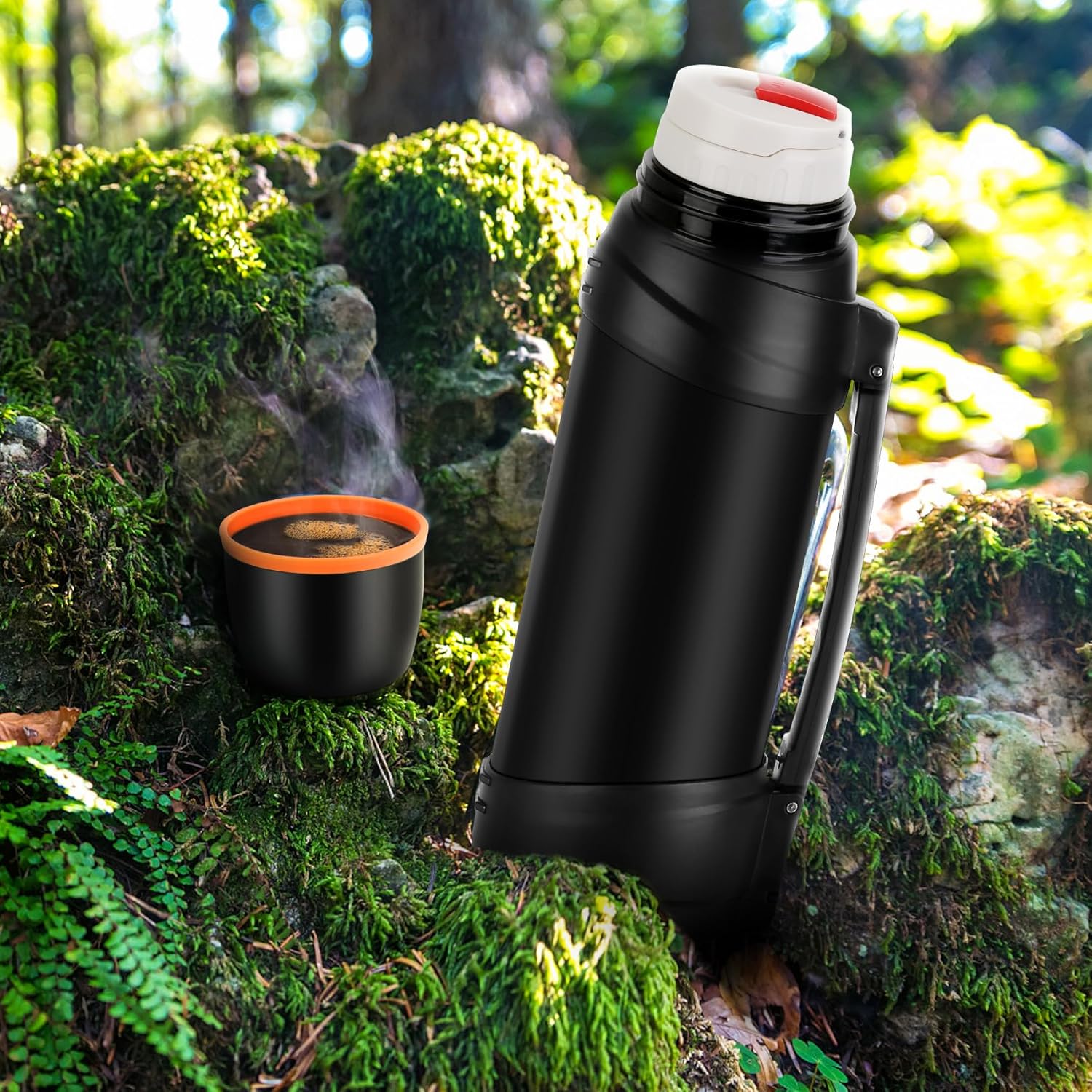 Beyoung Termos de café grandes de 67.6 fl oz para frío y calor, botella de vacío clásica portátil de acero inoxidable 304 con taza de plástico y