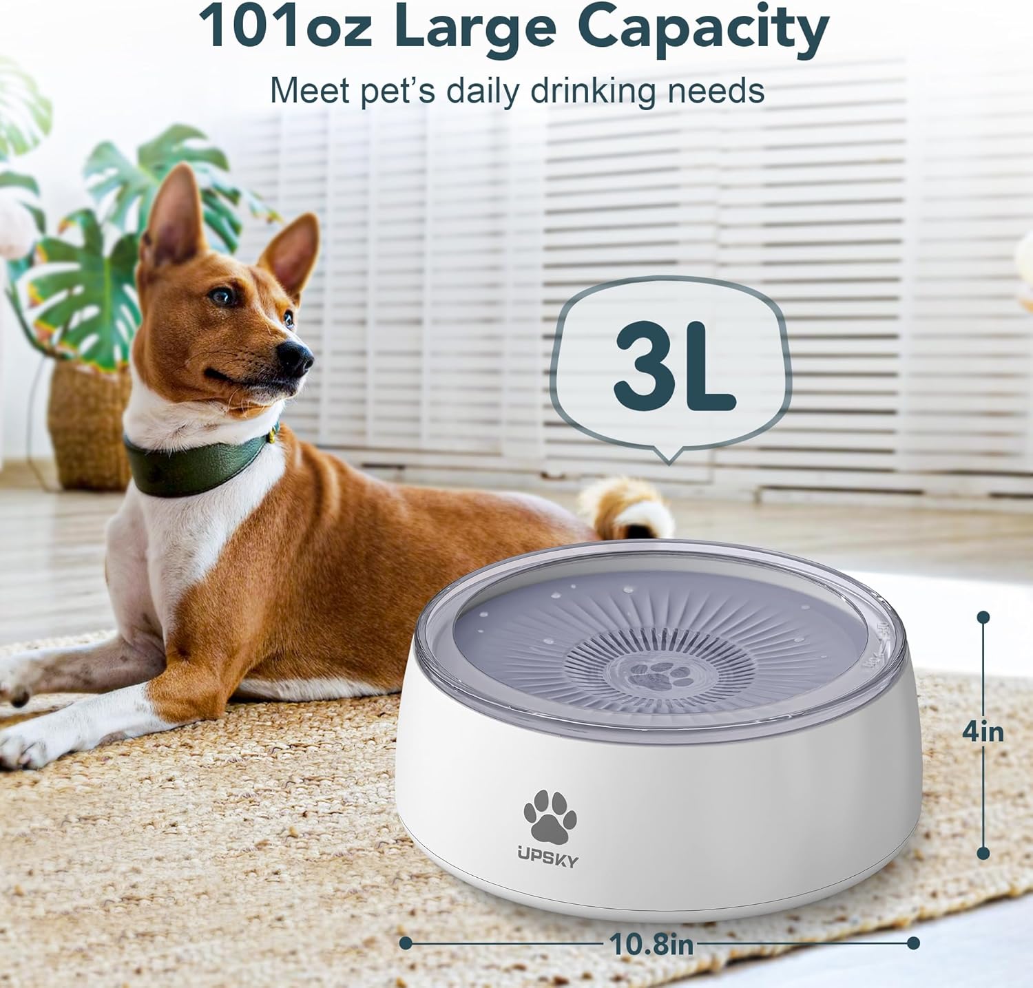 UPSKY Cuenco de agua para perros de 3 litros de 101 onzas, tazón grande sin derrames, con tapete de alimentación lenta, dispensador de agua para