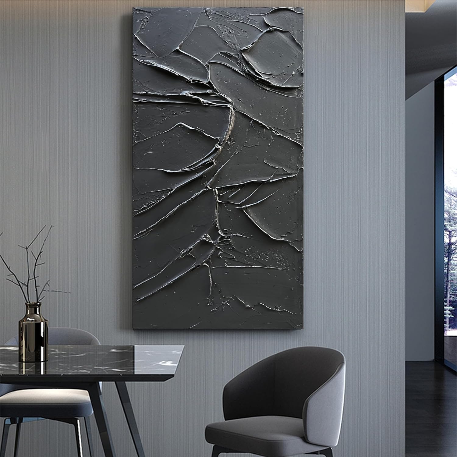 NANKAI Arte pintado a mano en lienzo negro para la pared, 48 x 24 pulgadas, pintura al óleo moderna abstracta moderna contemporánea, arte de pared