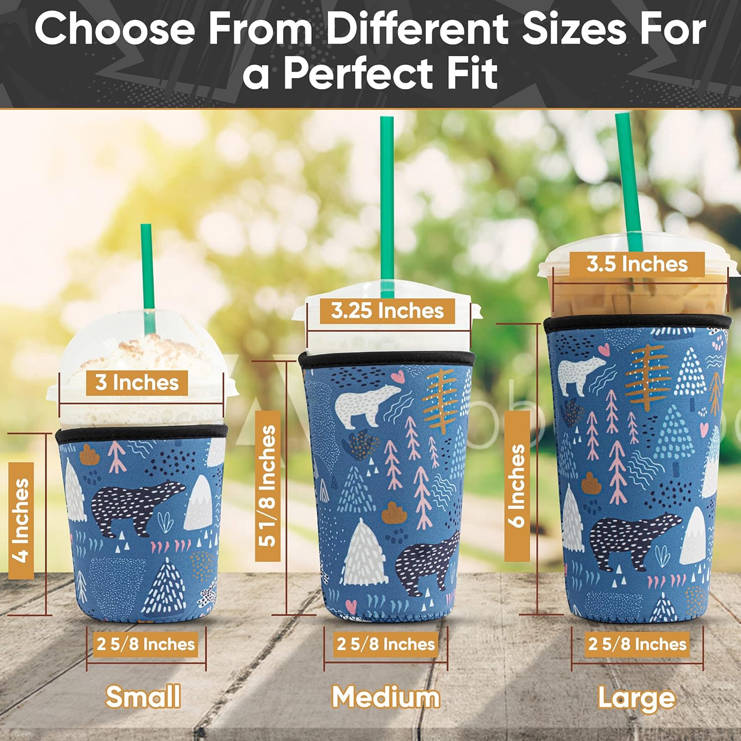 Baxendale – Fundas de café helado para bebidas frías, paquete de 3 fundas reutilizables de neopreno para taza de café helado para bebidas frías,