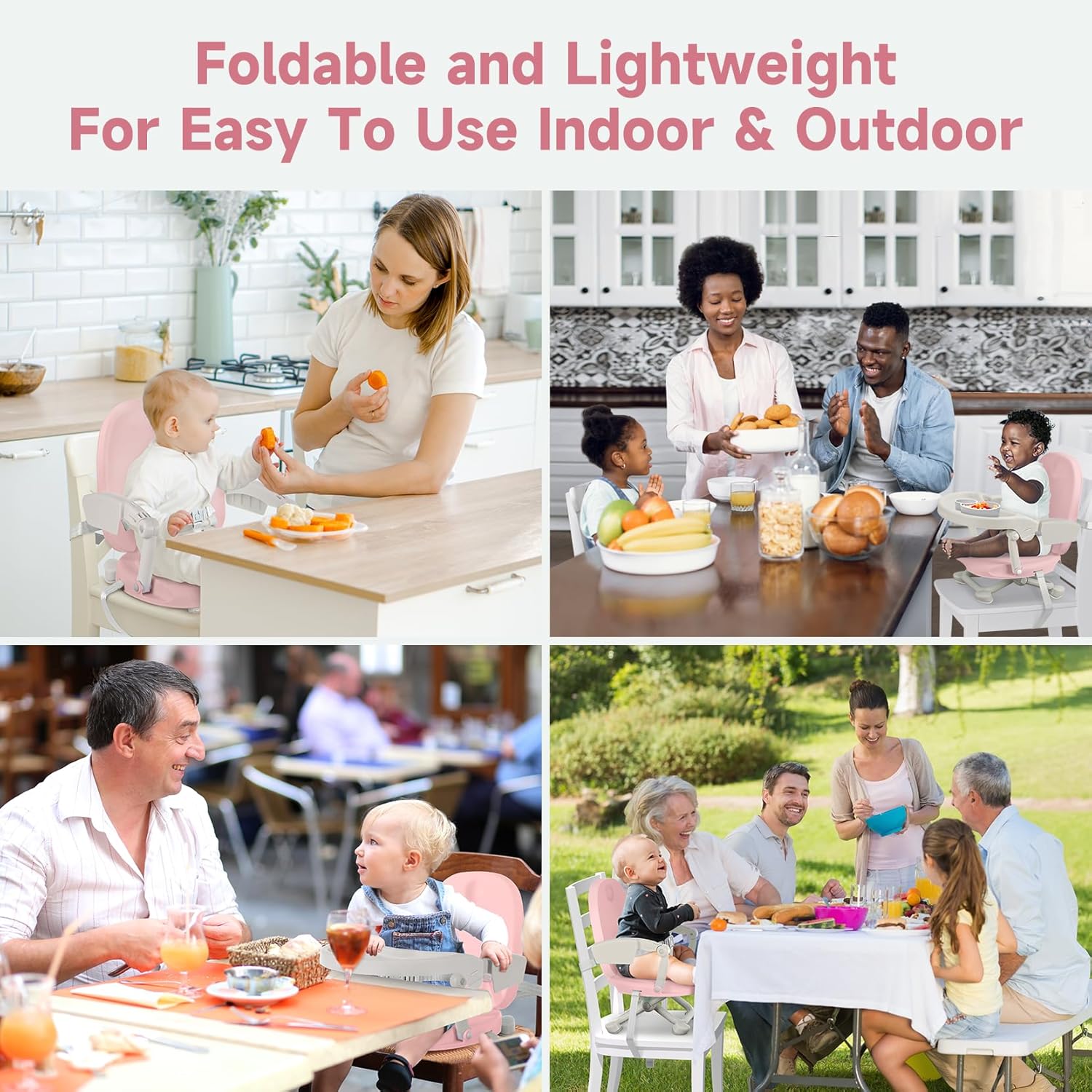 YOLEO Sillas altas para bebés y niños pequeños, asiento elevado para mesa de comedor con altura ajustable de 4 niveles, silla alta de viaje, asiento