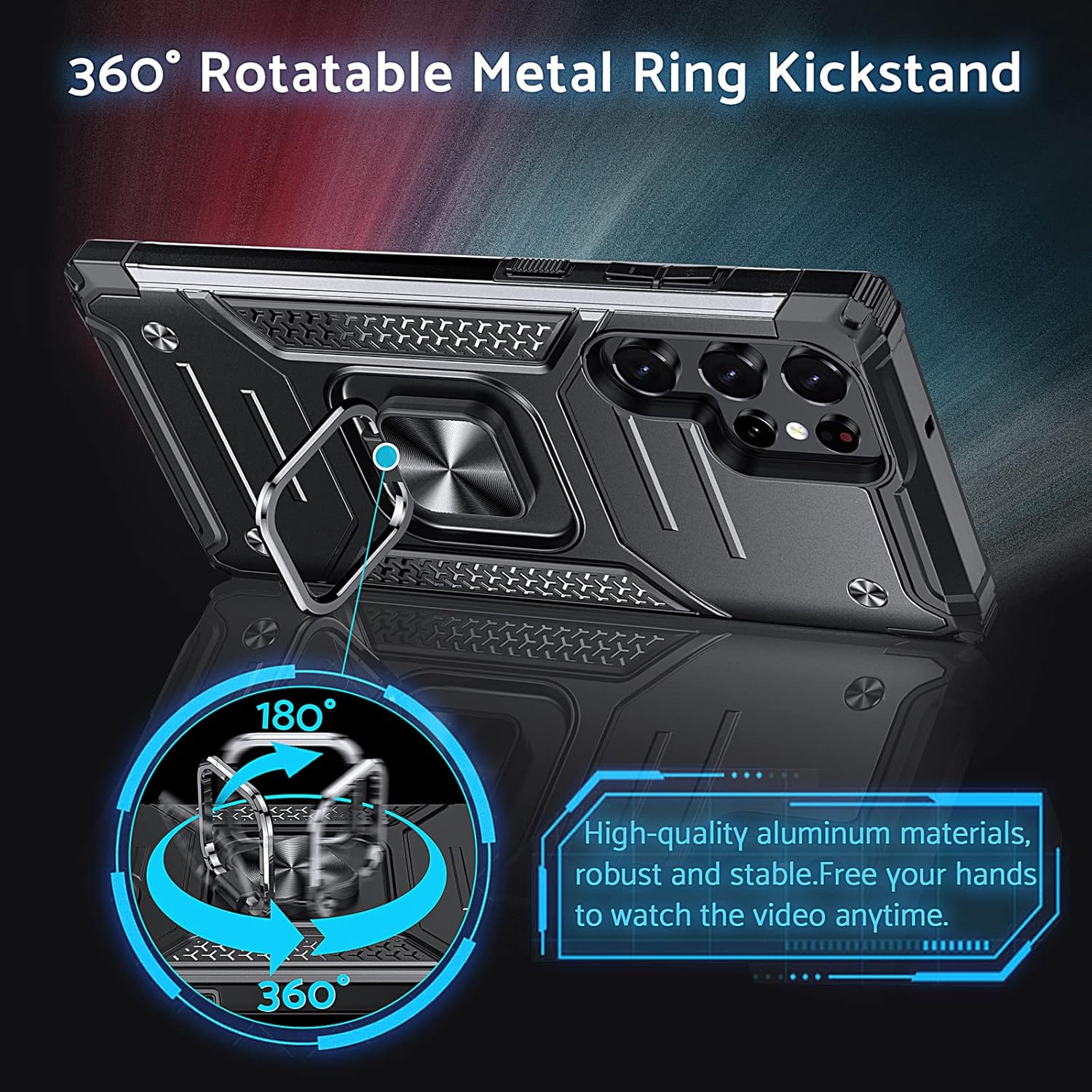 Anqrp Funda para Galaxy S22 Ultra, funda protectora de grado militar con anillo de metal giratorio soporte magnético compatible con Samsung Galaxy