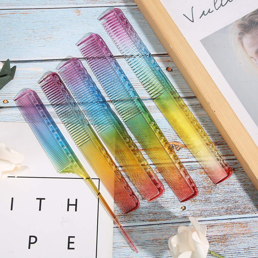 Peine de peluquería 5 piezas profesional color arco iris corte peine, corte de pelo, peine de teñido de pelo, peine de pelo recto para peluquería