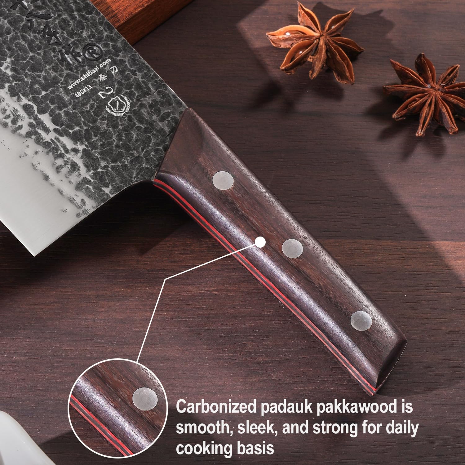 SHI BA ZI ZUO Cuchillo de chef profesional forjado de 8 pulgadas de acero de alto carbono con mango de palisandro resistente para uso diario