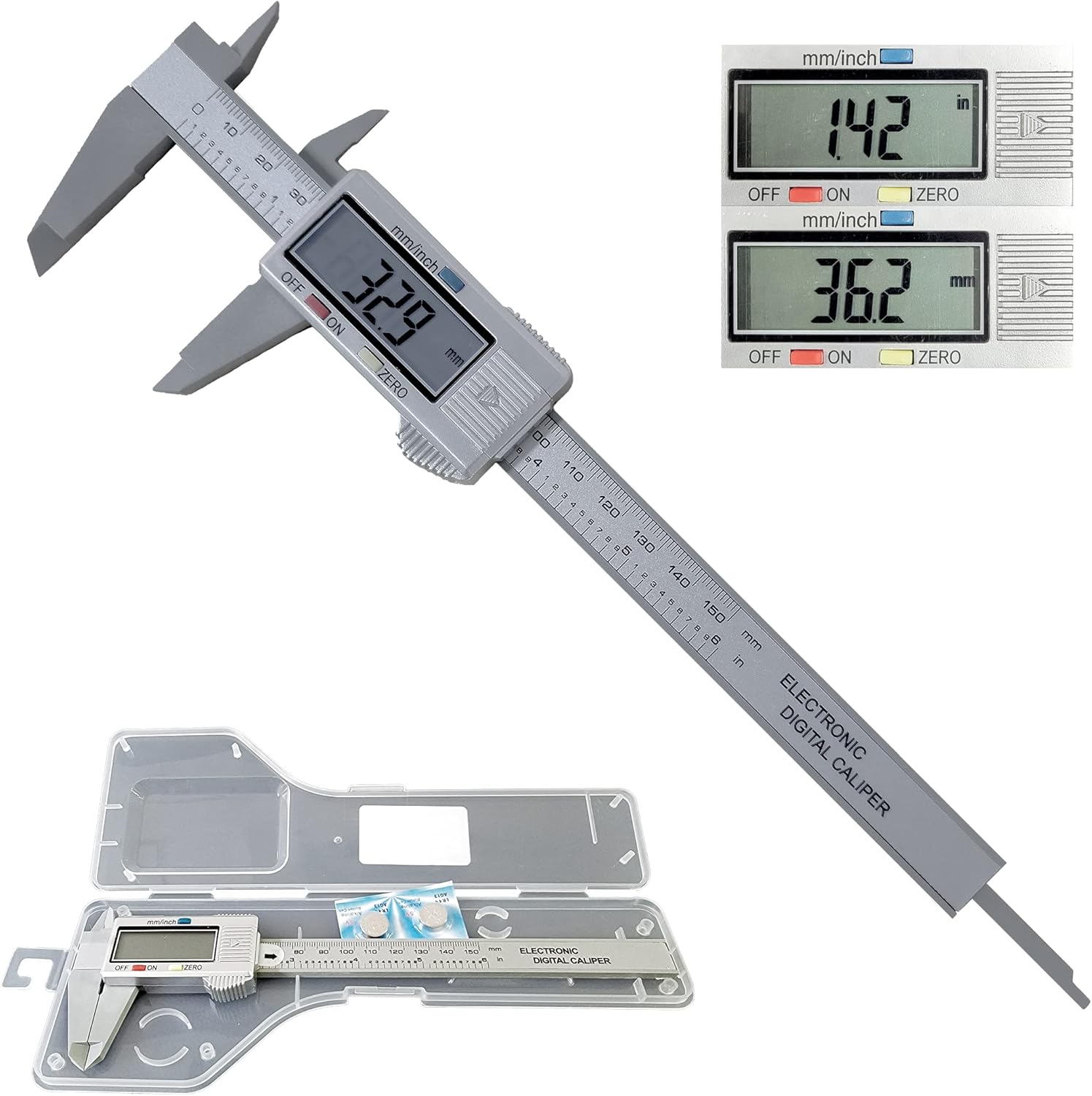 Calibres digitales, calibradores digitales electrónicos, herramienta de medición de calibre YKLSXKC de 0 a 6 pulgadas, conversión de pulgadas y