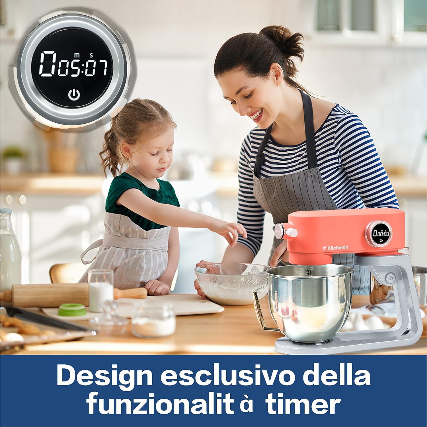 Kitchenin Mezclador de soporte de metal, mezclador de alimentos de 5.3 cuartos de galón de 8 velocidades, mezclador de masa de motor CC de 400