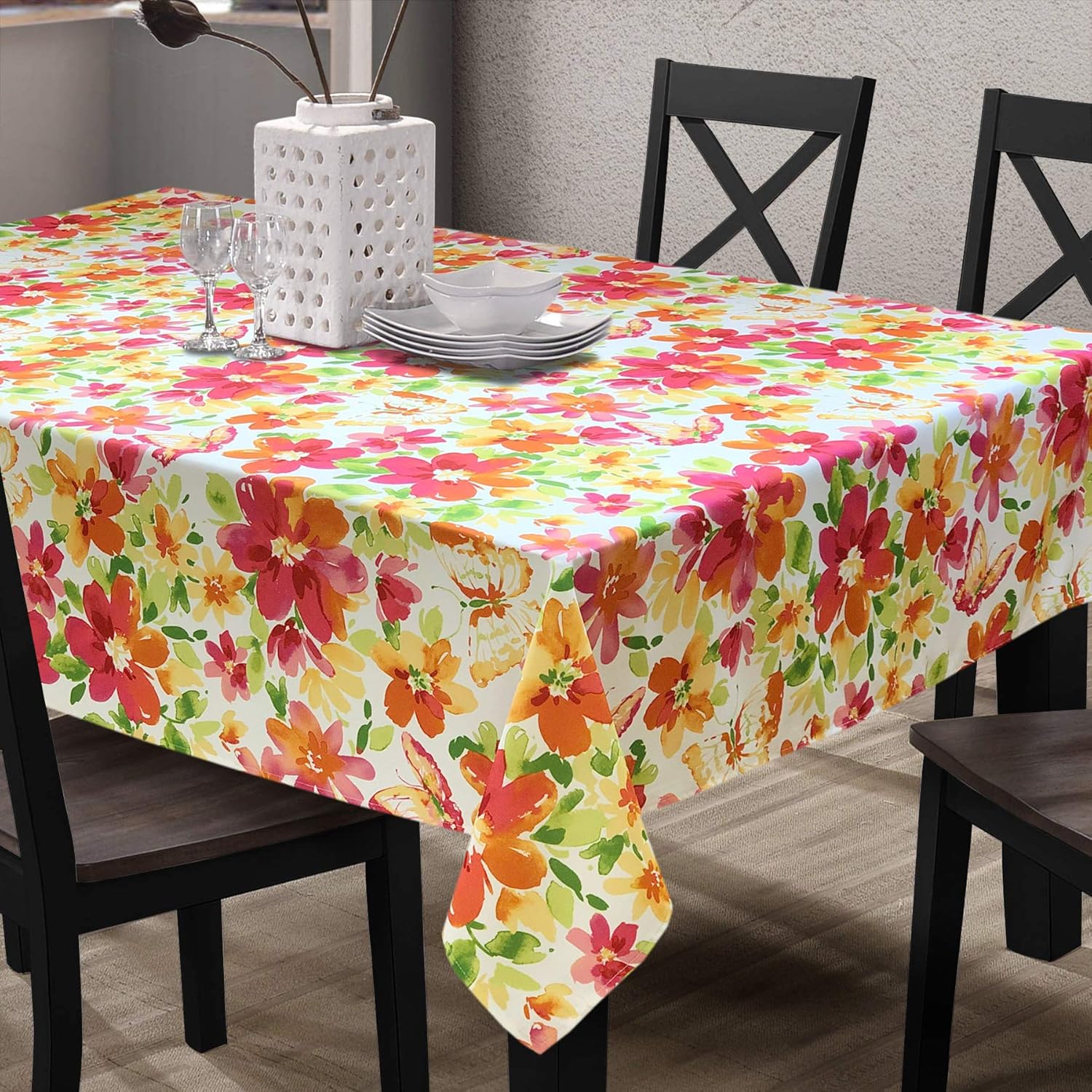 Mantel de tela con cuentas para primavera y verano, fácil cuidado, resistente a las manchas (60 x 102 pulgadas, rectangular, jardín de primavera)