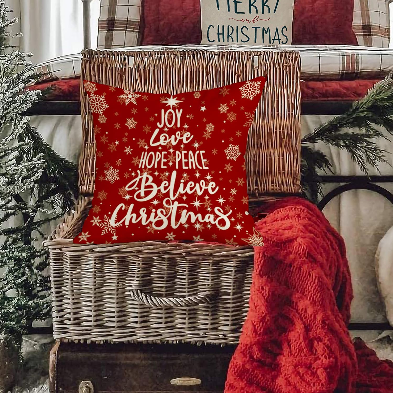 RABUSOFA Red Believe – Fundas de almohada navideñas de 18 x 18 pulgadas, fundas de almohada decorativas de Navidad, fundas de cojín de Navidad con