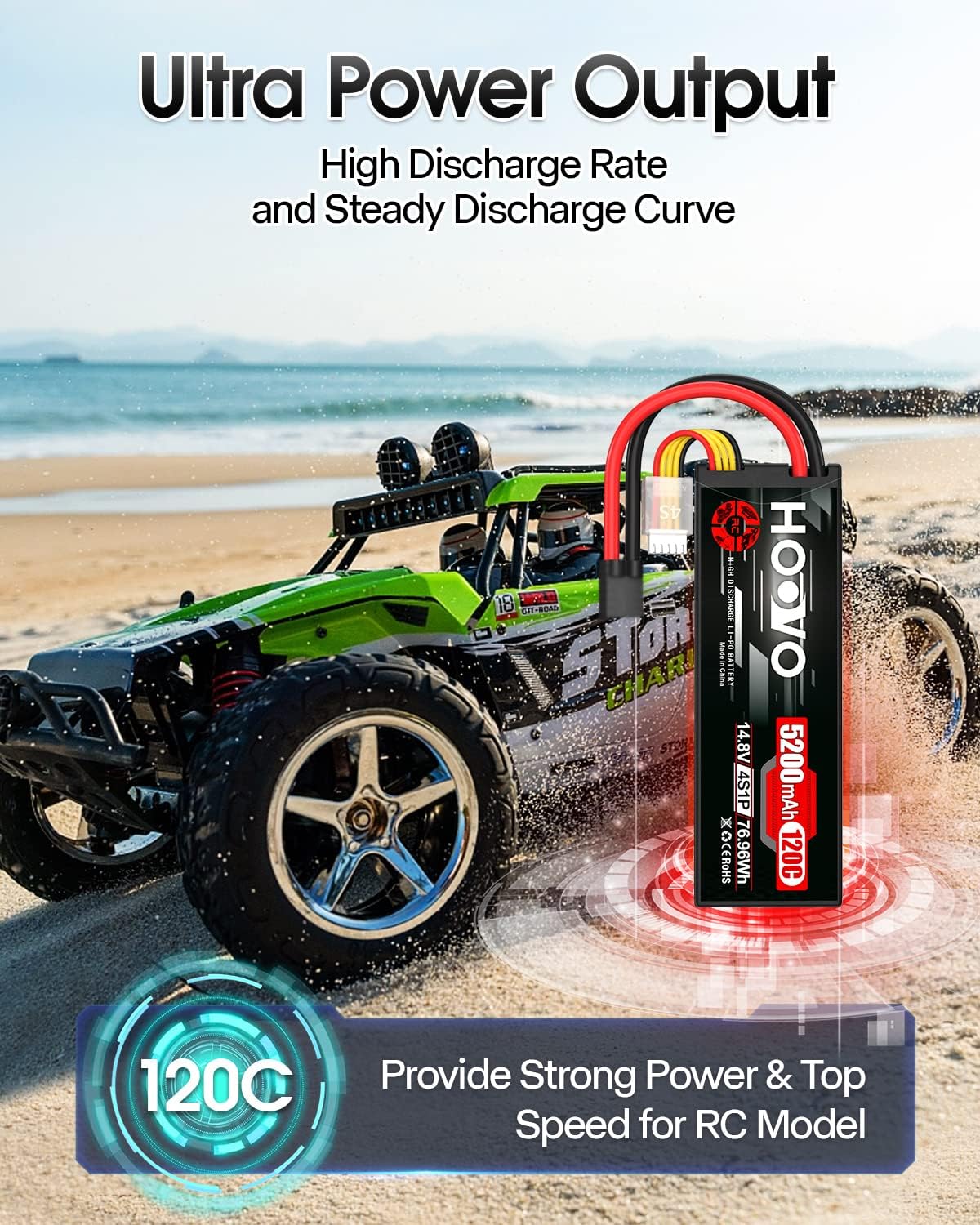HOOVO 4S Lipo Battery 14.8V 120C 5200mAh RC Car Battery Hard Case with TR Plug Compatible para 18 y 110 RC Car Buggy Truck Slash 4X4 Crawler Monster