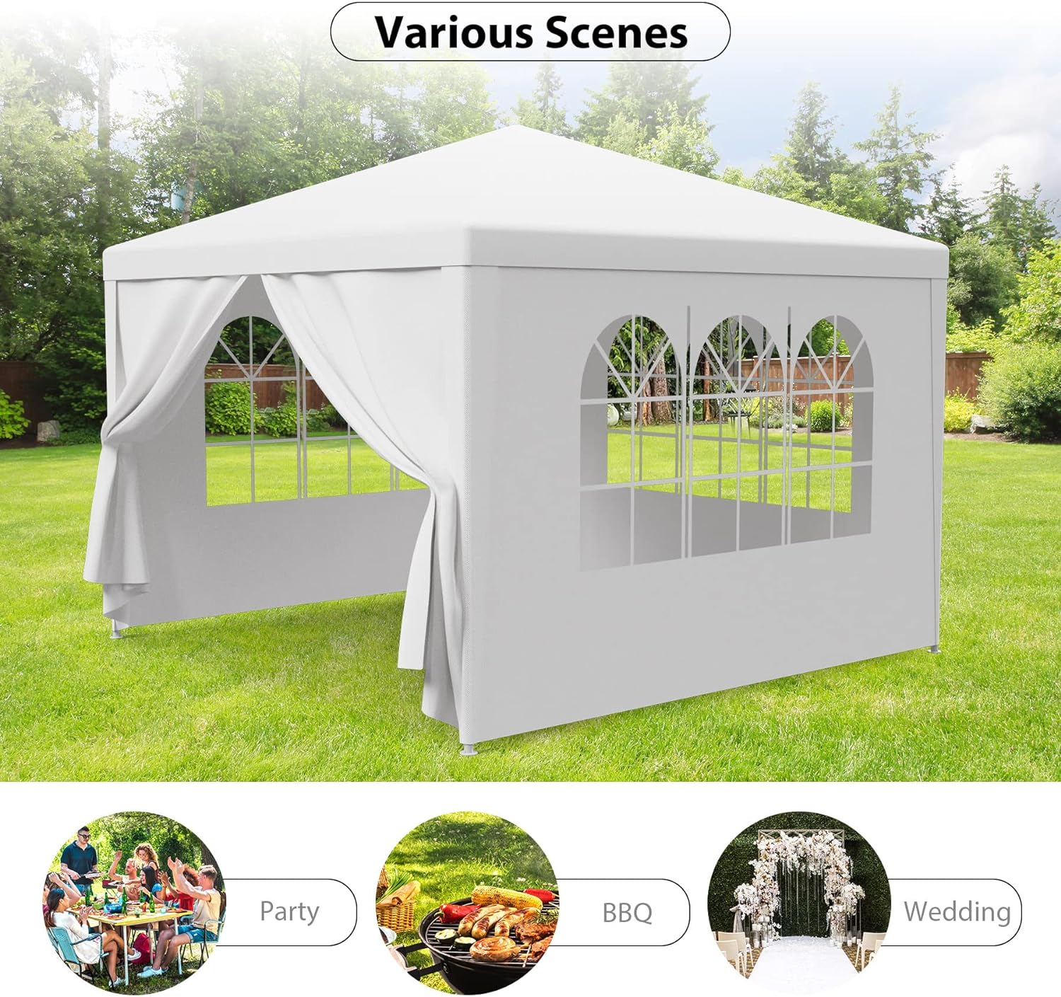 Tienda de campaña de 10 x 10 pies para exteriores, para fiestas, bodas, camping, glorieta, almacenamiento de barbacoa, pabellón con 4 paredes