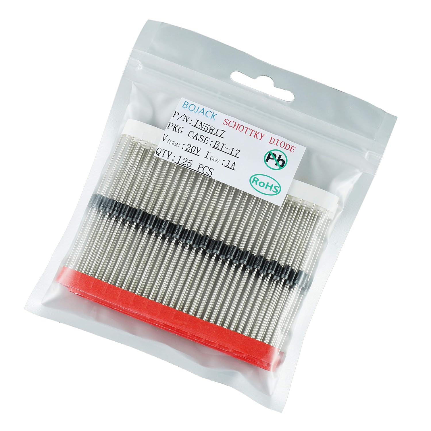 BOJACK 1N5817 Schottky Diodo 1 A 20 V DO-41 Axial 5817 1 amp 20 voltios Diodos de silicio electrónico (paquete de 125 piezas)