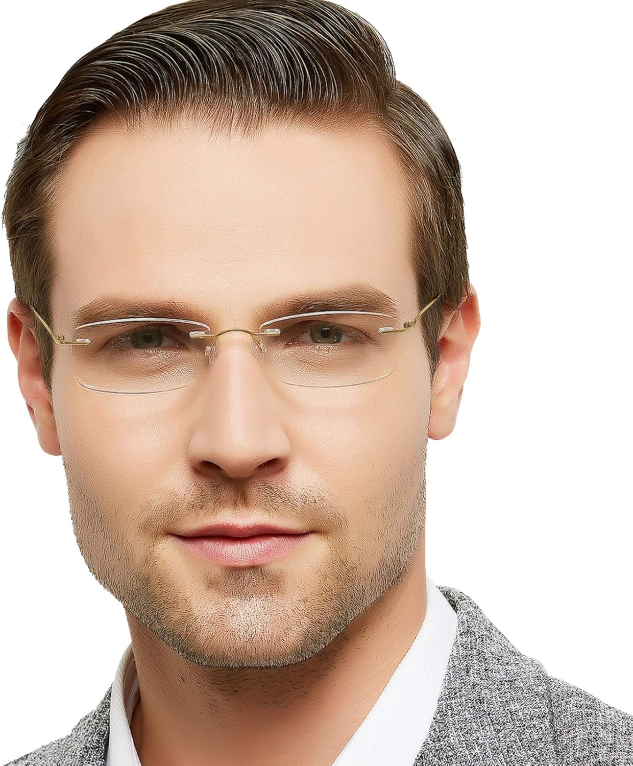 OCCI CHIARI Gafas de lectura 2.5 para mujeres y hombres, lector de moda con bisagra de resorte de metal sin marco de titanio 1.0 1.5 2.0 2.5 3.0 3.5