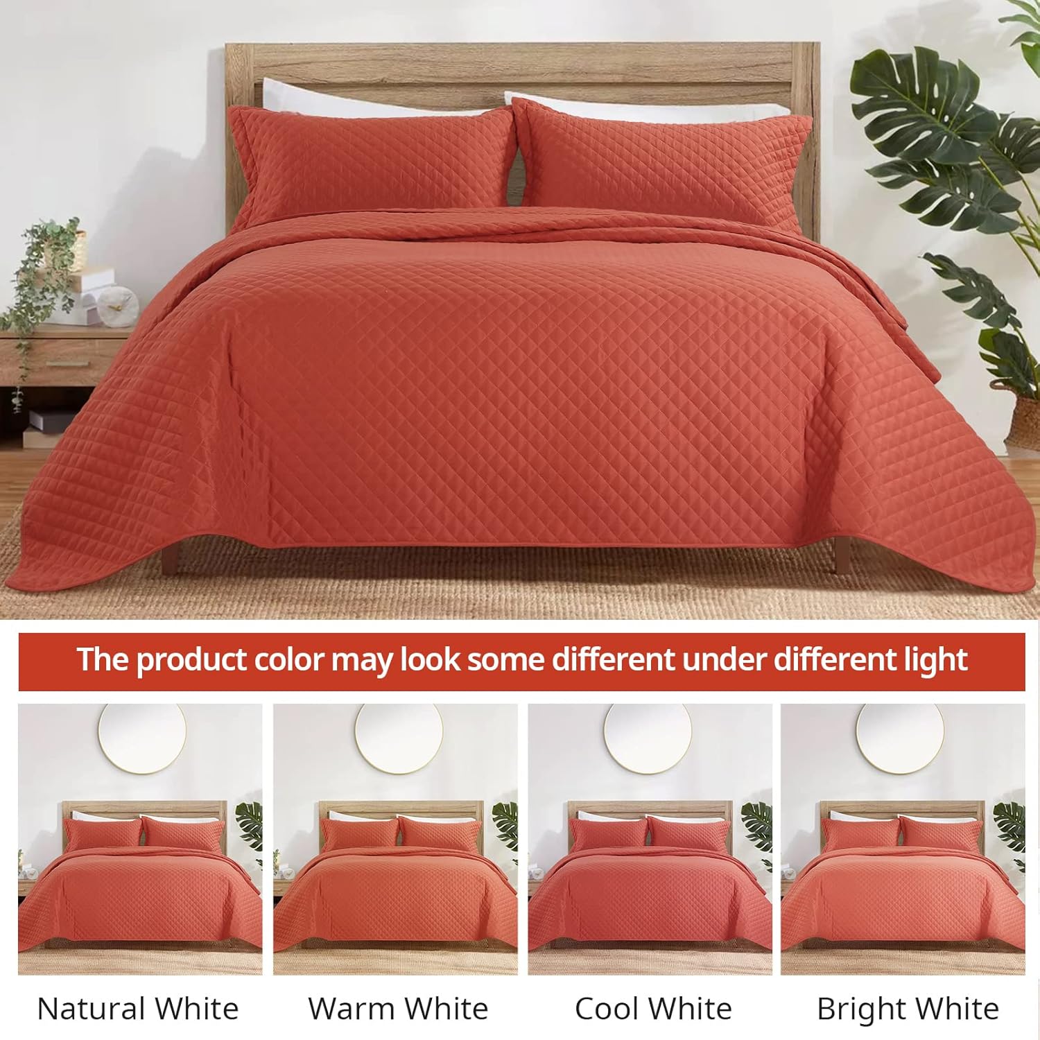 HOMBYS Juego de edredón de 3 piezas tamaño King de 128 x 120 pulgadas, reversible, ligero, color naranja quemado, juego de edredón de verano (Super