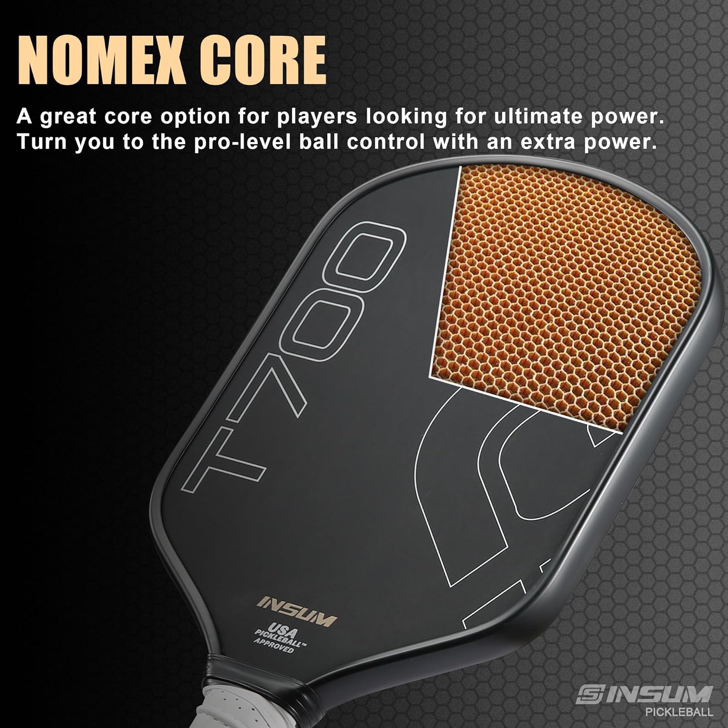 T700 Hybrid Pickleball Paddles – USAPA Approved, Elongated Handle  Toray T700 Raw Carbon Fiber  Foam Injected Walls  Thermoforming with Nomex Core