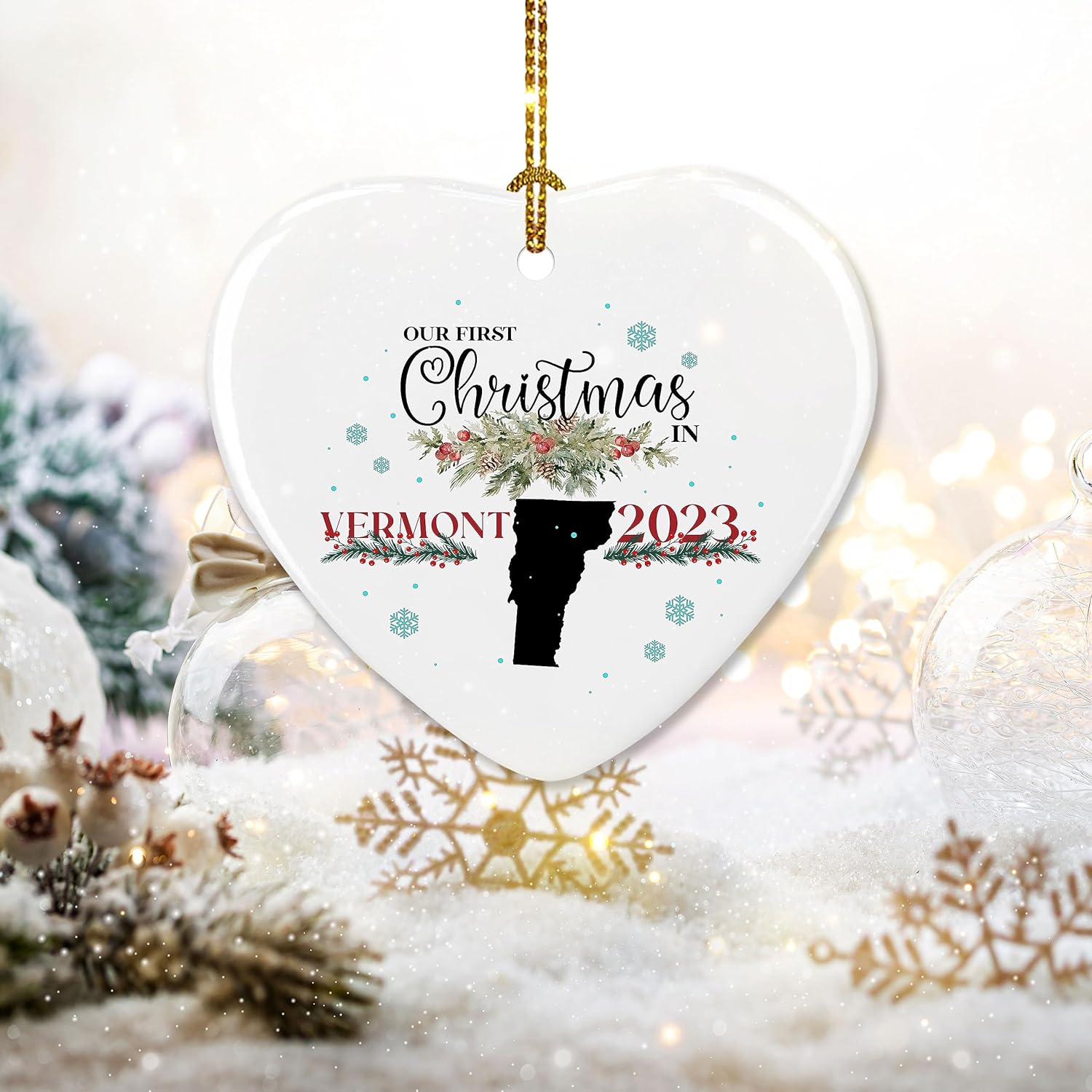 Prezzy Vermont – Adorno colgante de árbol de Navidad para el nuevo hogar, nuestra primera Navidad en Vermont 2023, decoración colgante para la