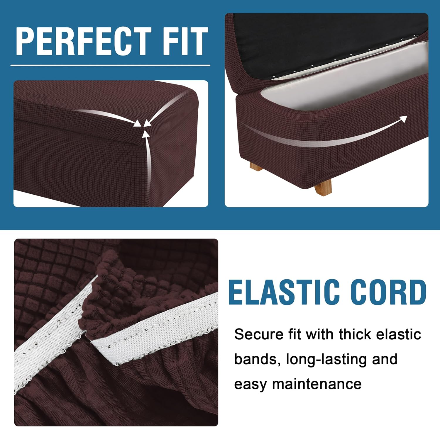 H.VERSAILTEX Funda elástica para otomana, estilo de 2 piezas, plegable, protector de muebles, fundas otomanas rectangulares con parte inferior