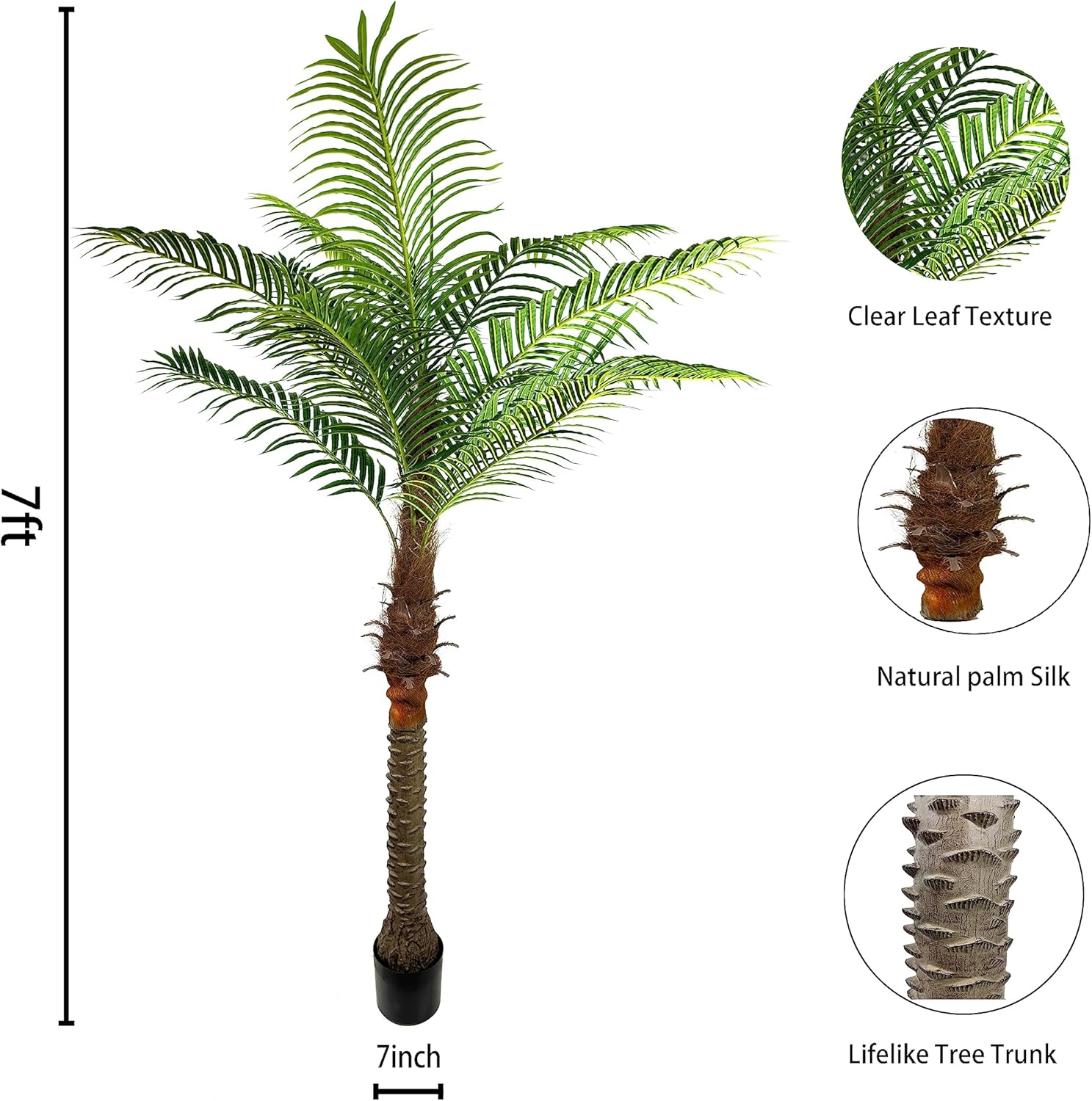 Palmera artificial de 7.5 pies de alto, plantas de palmeras al aire libre para patio exterior, árboles para decoración (juego de 1)