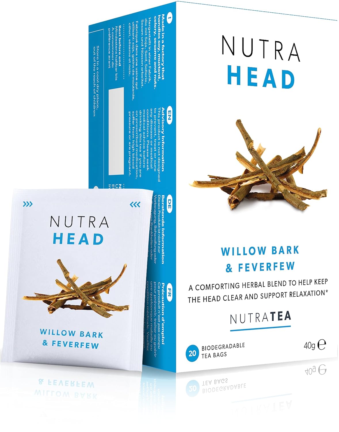 NUTRAHEAD – Té para aliviar la migraña  Té para aliviar el dolor de cabeza  para aliviar la migraña y la tensión  Incluye matricaria, corteza de