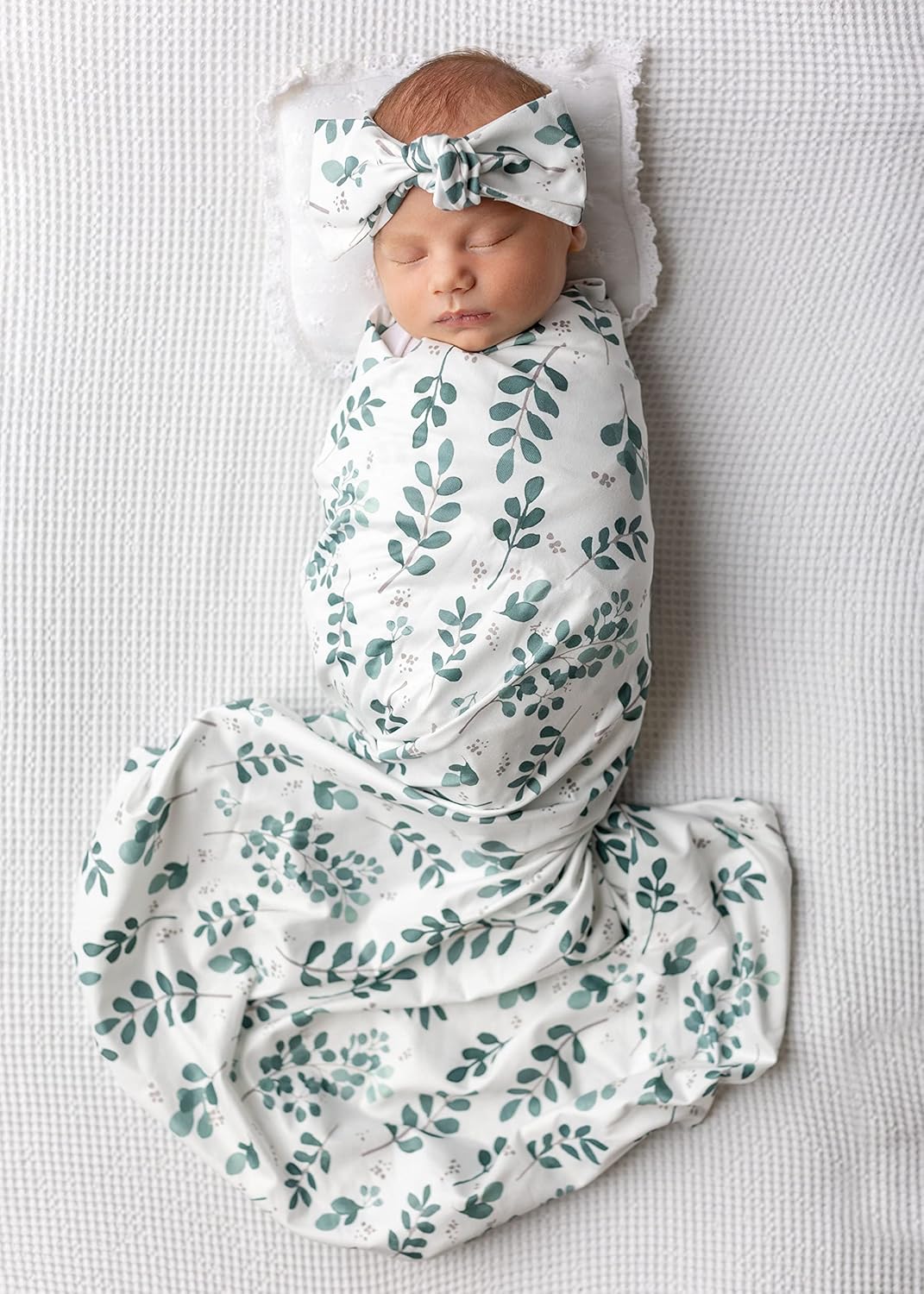 Conjunto de manta para envolver al bebé recién nacido, unisex, con diadema y sombrero a juego (verde)