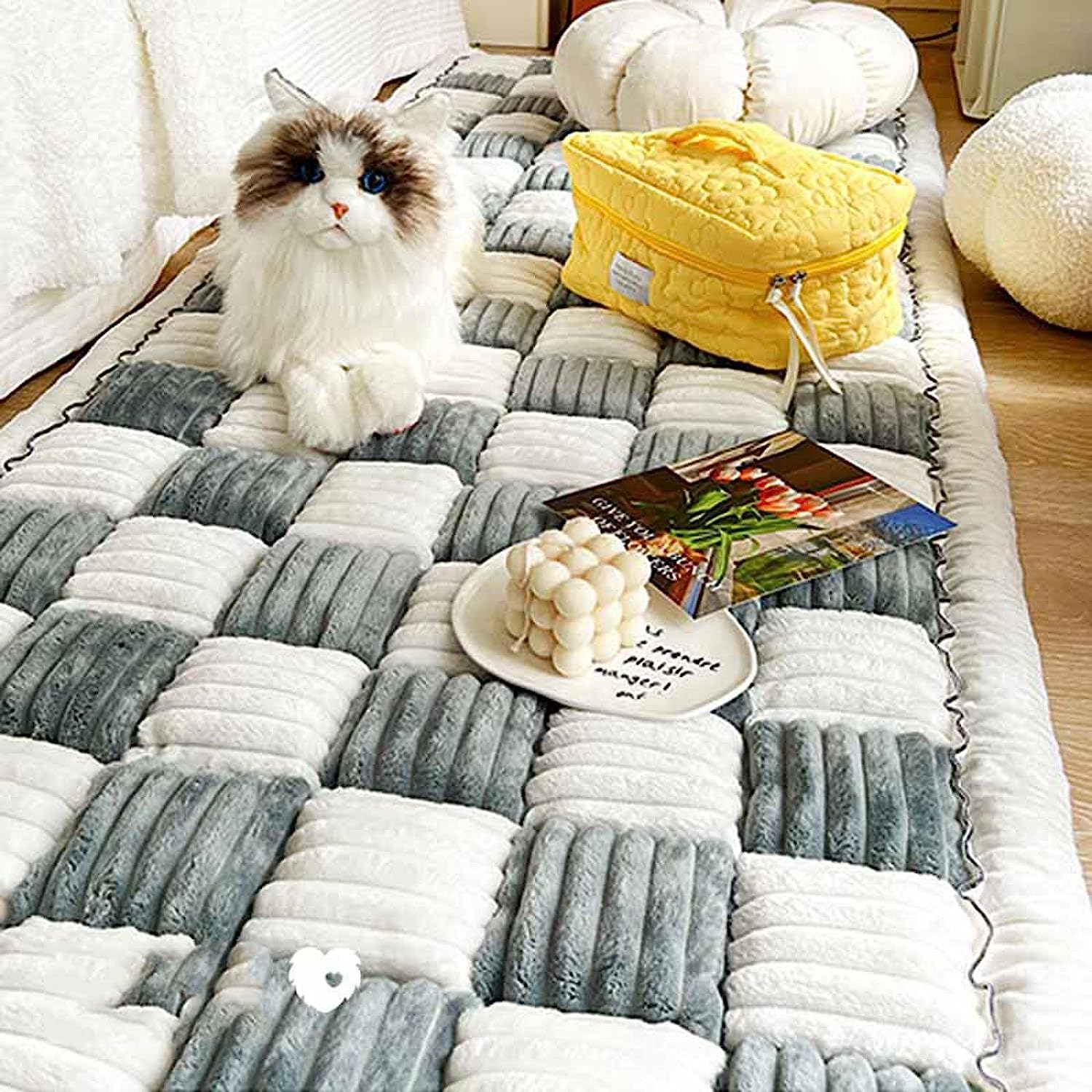 Tapete cuadrado grande de color crema para cama y sofá, funda para sofá, funda protectora de algodón elegante para jardín, lavable a máquina, color