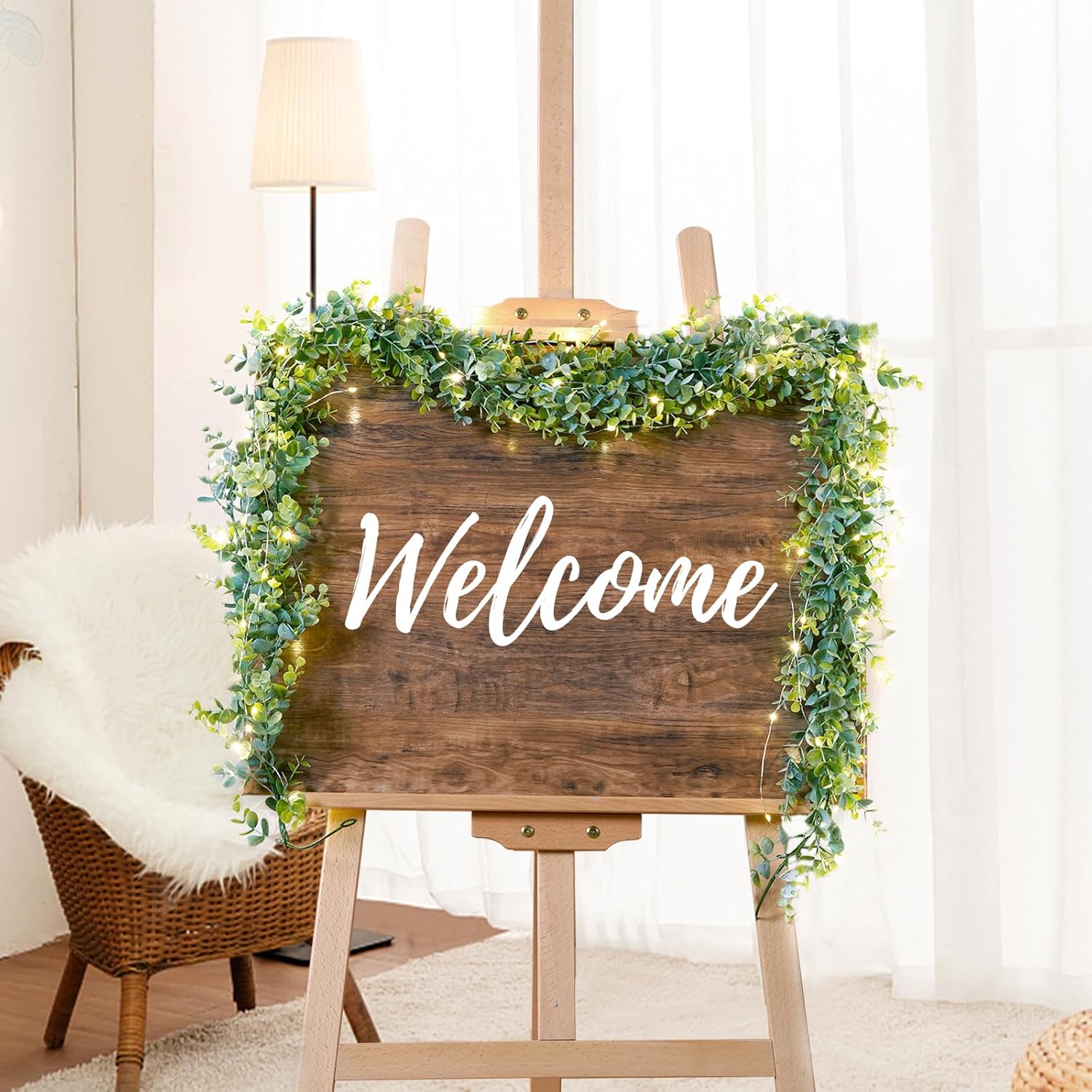 BLEUM CADE Paquete de 5 guirnaldas de eucalipto con luces, 5.9 piesunidad, guirnalda de vid de eucalipto falsa colgante para decoración de boda,