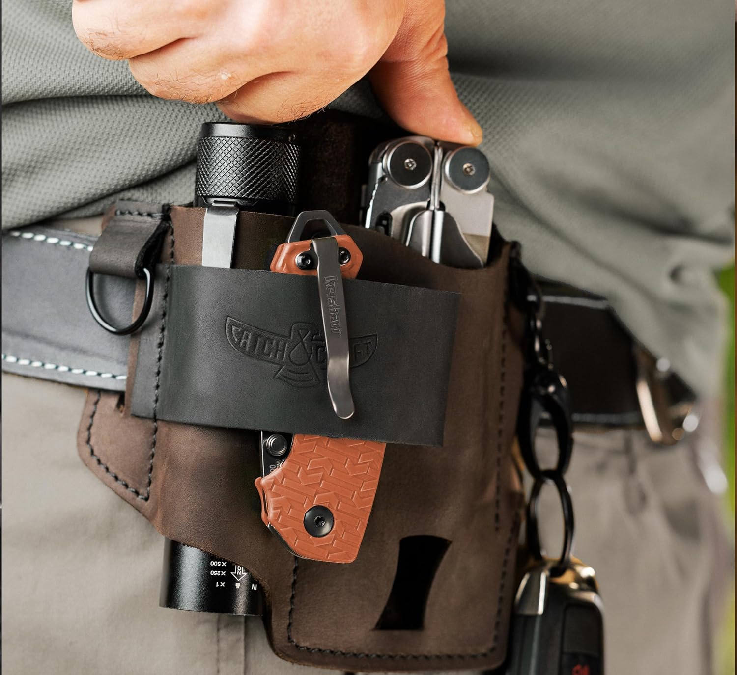 EDC – Funda multiherramienta para cinturón, funda compacta para cuchillo y linterna para uso diario, funda Leatherman para hombres, organizador de