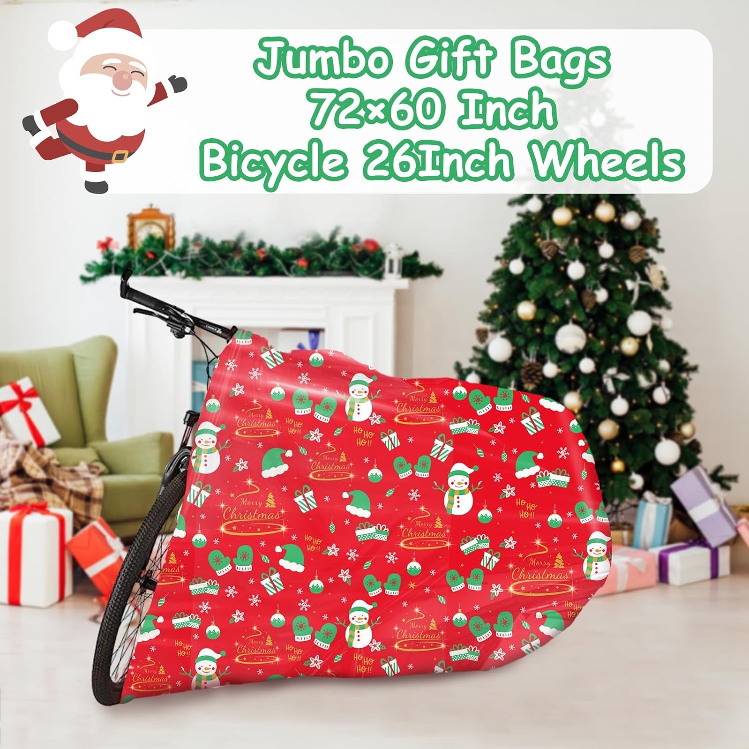 HYmoso Bolsas de regalo de Navidad extragrandes, 2 bolsas de regalo de bicicleta jumbo para regalos de Navidad gigantes de gran tamaño, bolsa de