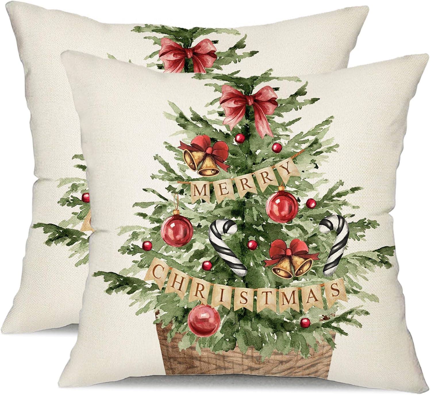 DFXSZ Juego de 2 fundas de almohada de Navidad de 18 x 18 pulgadas, diseño de árbol de Navidad, decoración de invierno y Navidad para el hogar,