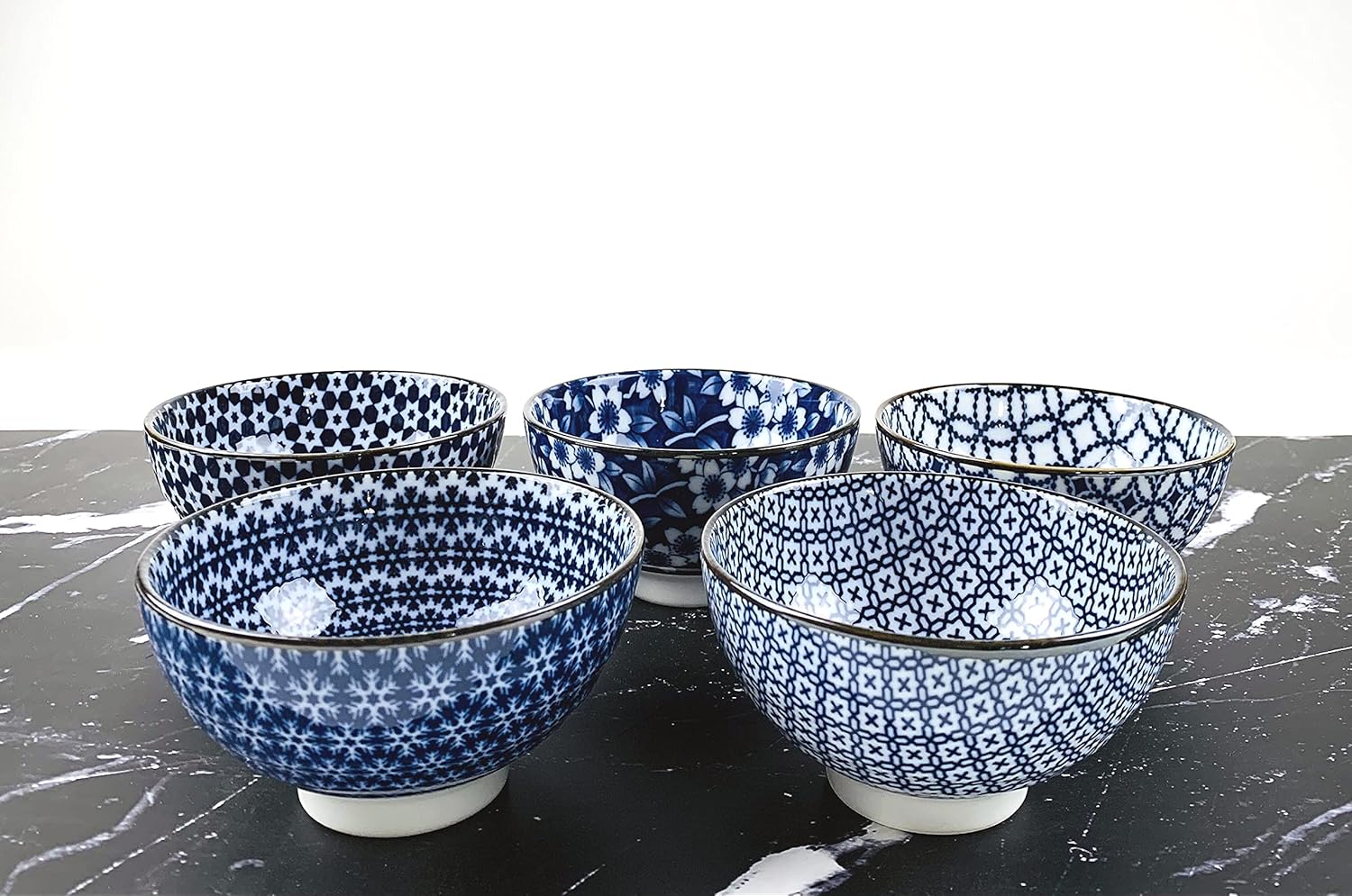 JapanBargain 4686 – Juego de 5 cuencos de arroz de porcelana japonesa, cuencos de sopa Miso con patrón tradicional de inspiración japonesa, ensalada