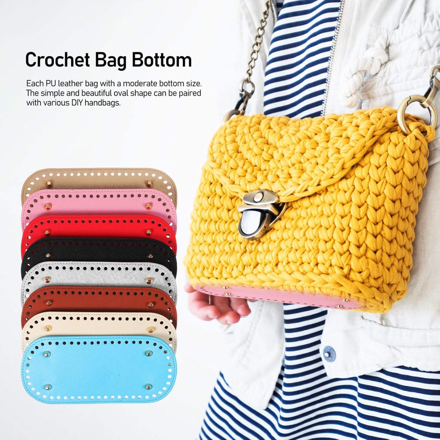 8 piezas de piel sintética, bolsa de ganchillo ovalada para tejer, para hacer manualidades, bolsa de ganchillo, bolsa de hombro y fabricación de