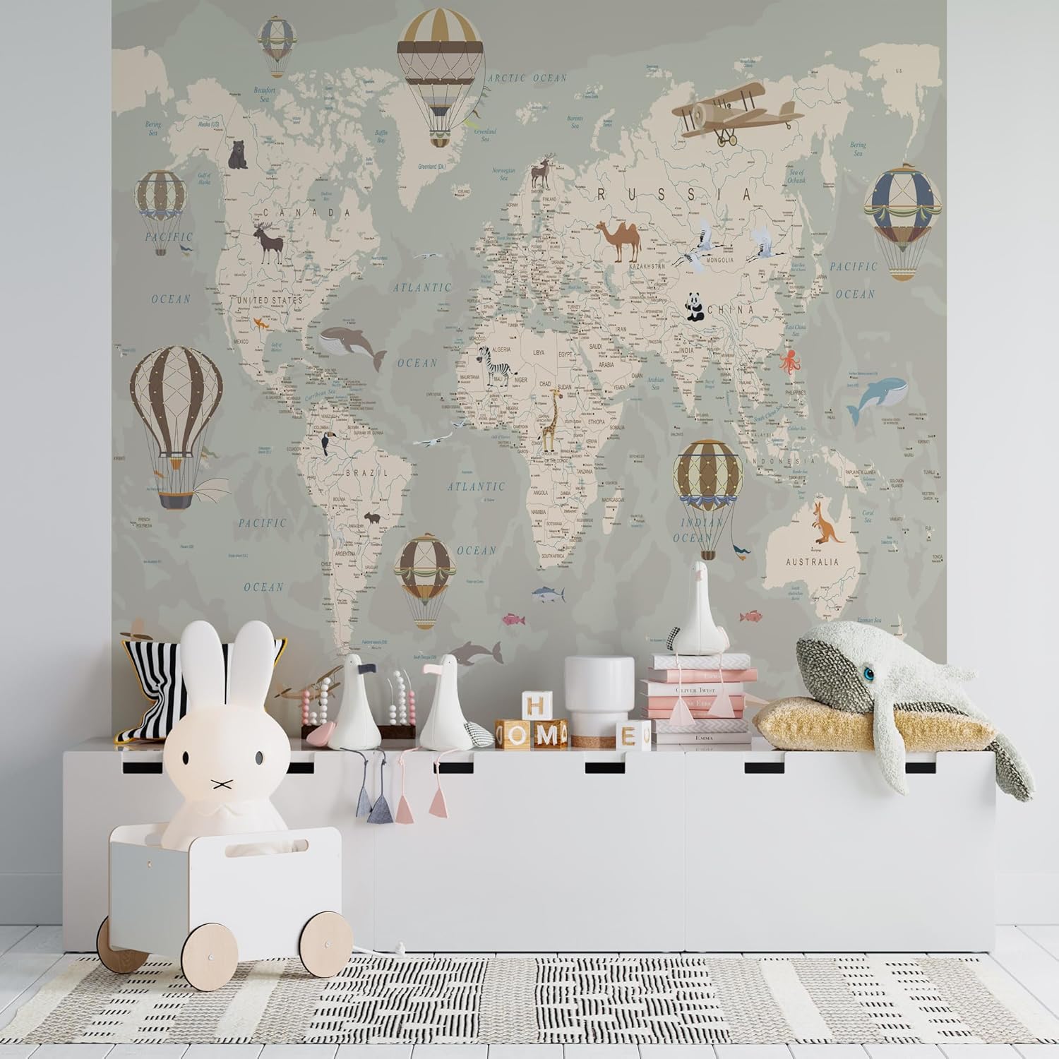 Papel tapiz para habitación de niños  Papel tapiz de mapa del mundo con animales  Papel tapiz para guardería pelar y pegar  Murales de pared para