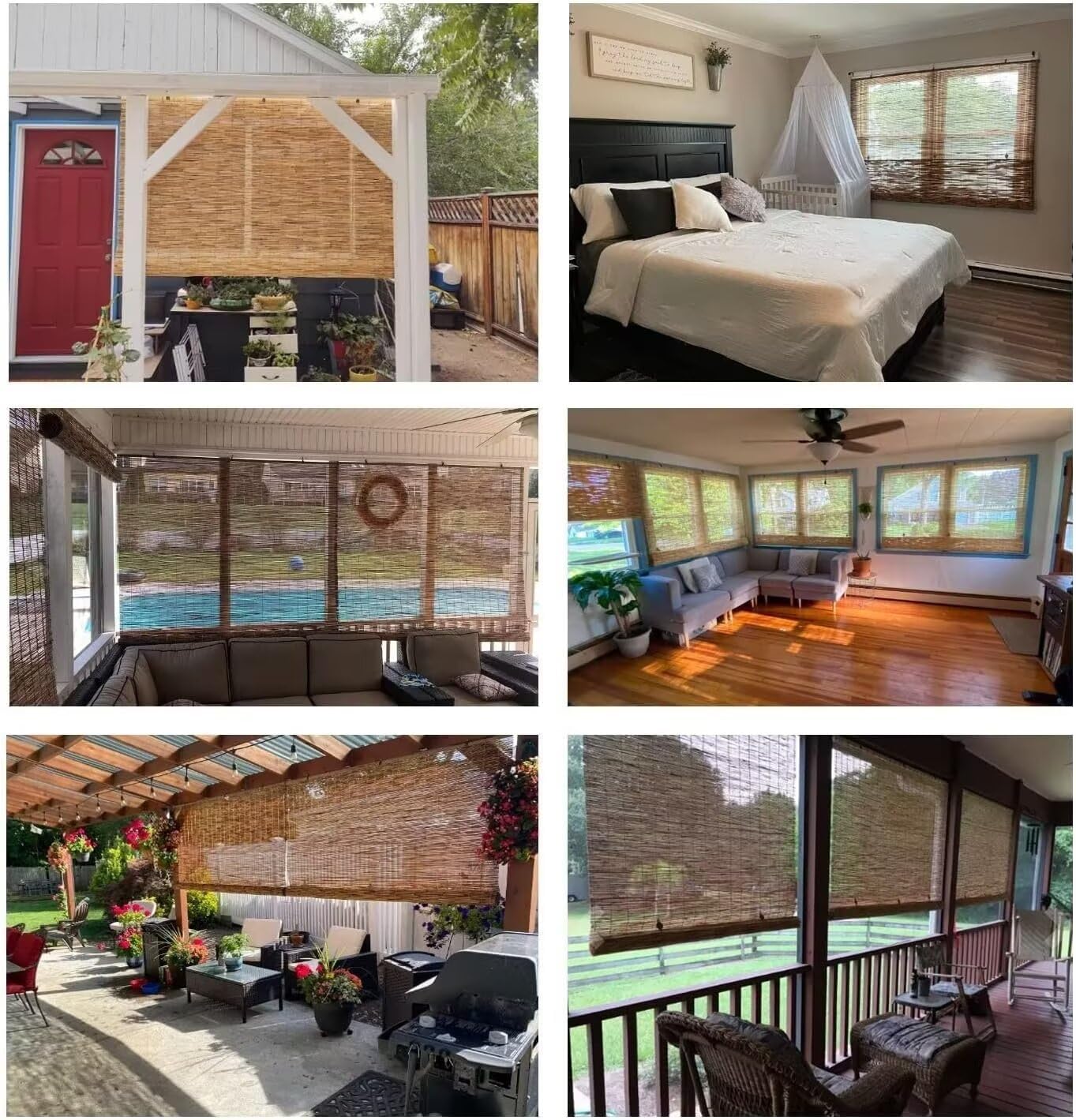 Persianas enrollables de caña para exteriores, persianas enrollables romanas de bambú retro, persianas enrollables opacas para porche, protección de