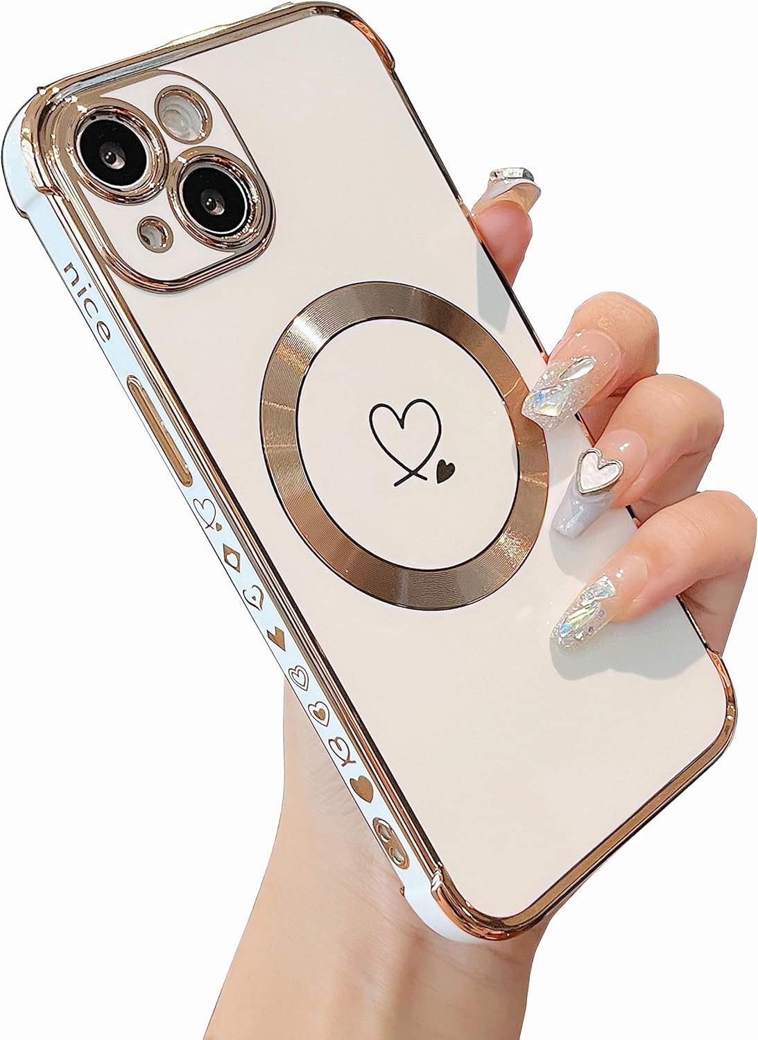 ZTOFERA Funda magnética para iPhone 13 de 6.1 pulgadas compatible con MagSafe bonita funda con patrón de corazones de amor chapado con protección de