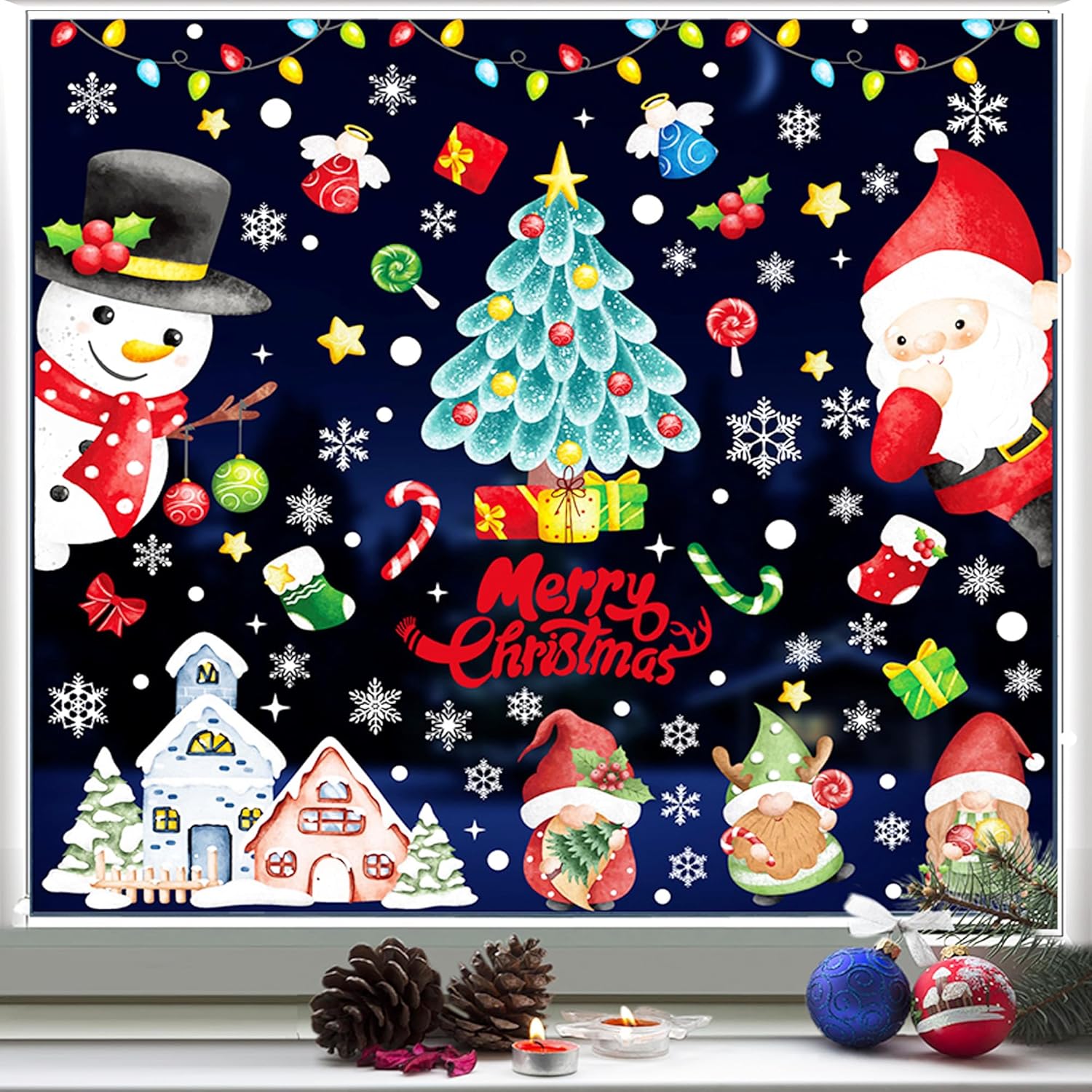 Calcomanías de Navidad para ventana, calcomanías de Navidad para ventana, calcomanías de Navidad para ventana, grandes, copos de nieve, renos, Papá