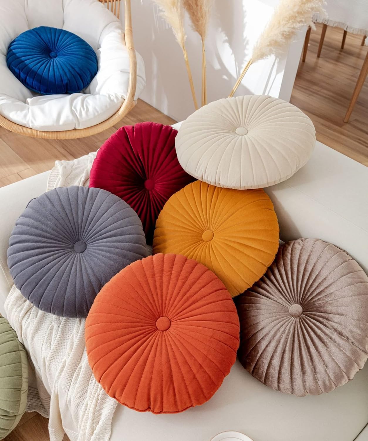 HXIYAN Almohada circular de terciopelo para decoración del hogar, sofá, silla, cojín de cama (15.7 pulgadas, verde)