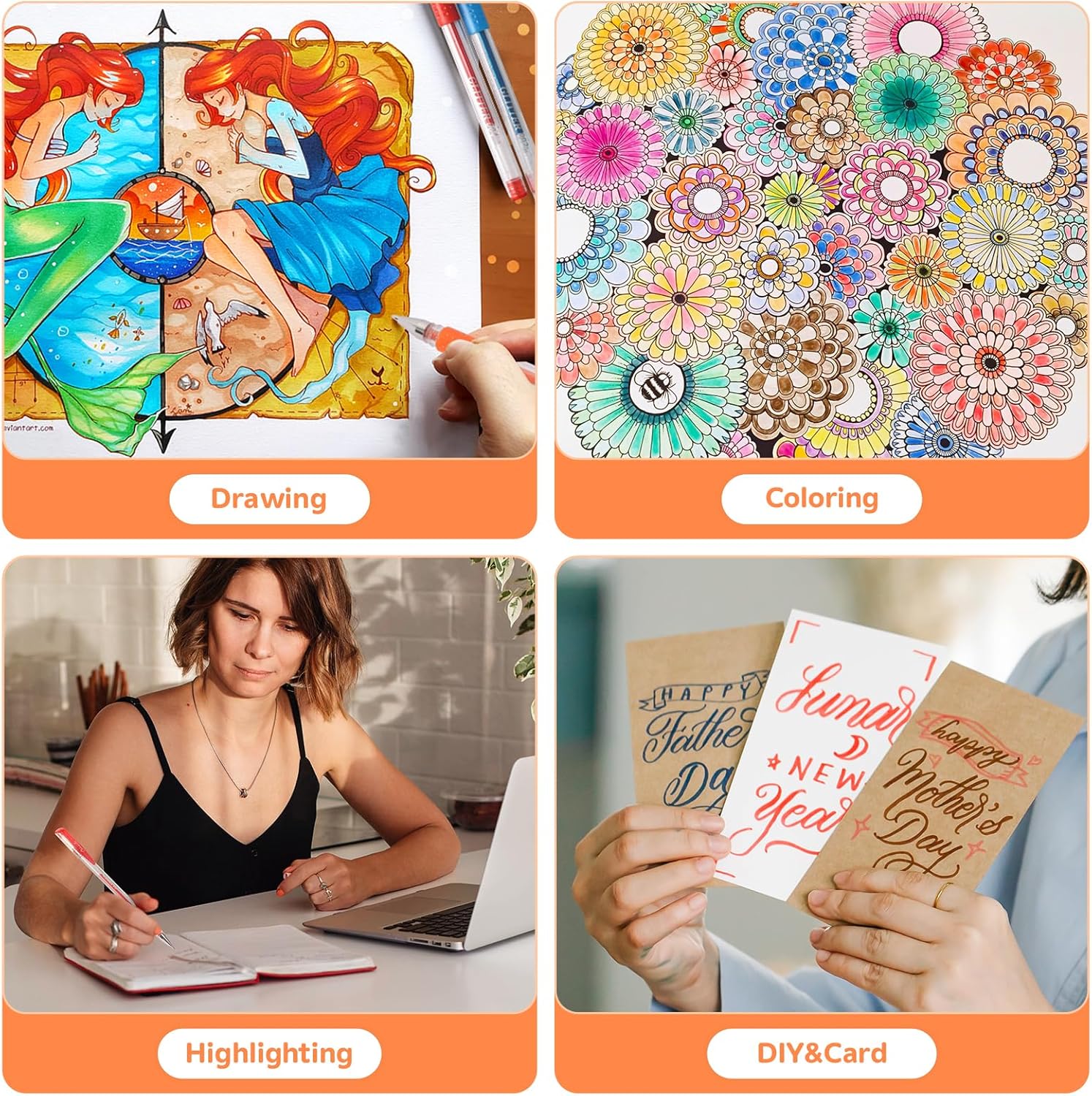 Bolígrafos de gel para colorear para adultos, paquete de 88 bolígrafos de gel con purpurina para artistas, 40% más de tinta con recambios a juego,