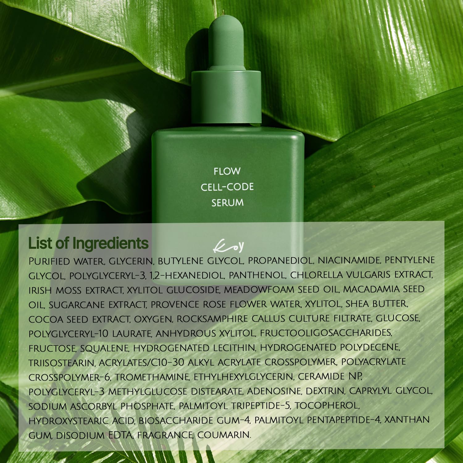 KOY Flow Cell-Code Serum – Suero facial de regeneración de la piel, Crithmum Maritimum(Rock Samphire), agua de rosas, agua de oxígeno para