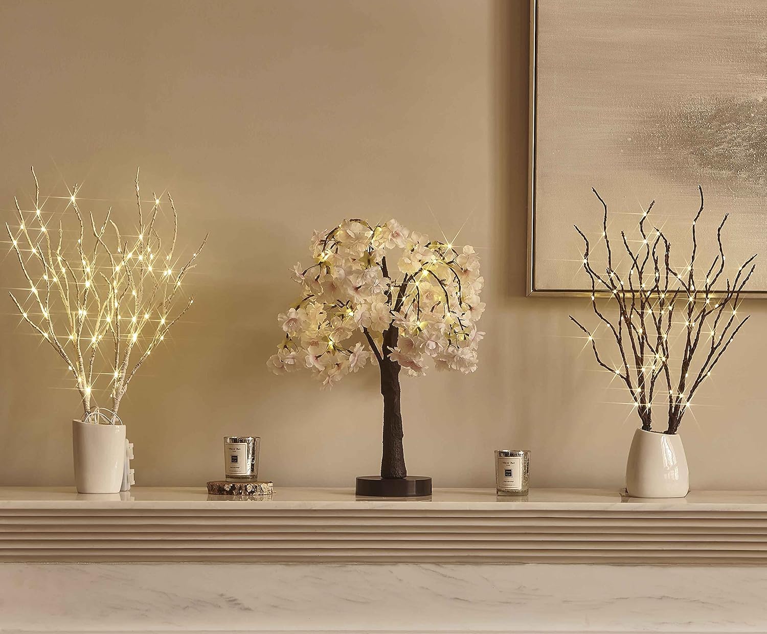 Birchlitland Ramas de abedul iluminadas con temporizador, funciona con pilas, 18 pulgadas, 70 L, luces LED blancas cálidas, luces decorativas