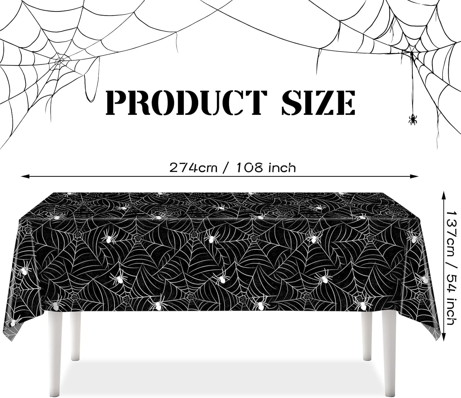 Paquete de 3 manteles rectangulares de tela de araña de Halloween, manteles de plástico de gran tamaño para decoración del hogar, decoraciones de