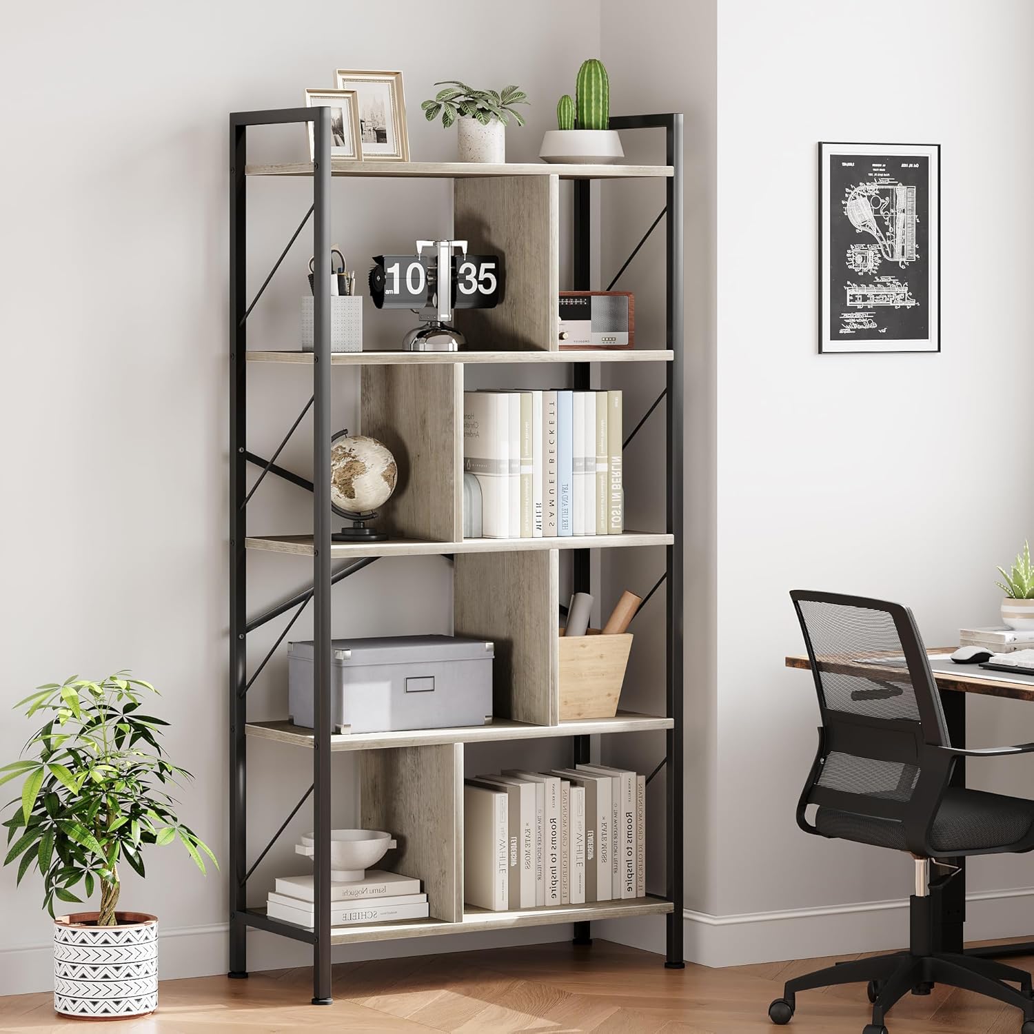 IDEALHOUSE Estantería de 5 niveles con almacenamiento, estante industrial de 61 pulgadas de alto con estantes de exhibición abierta, estantería de 5