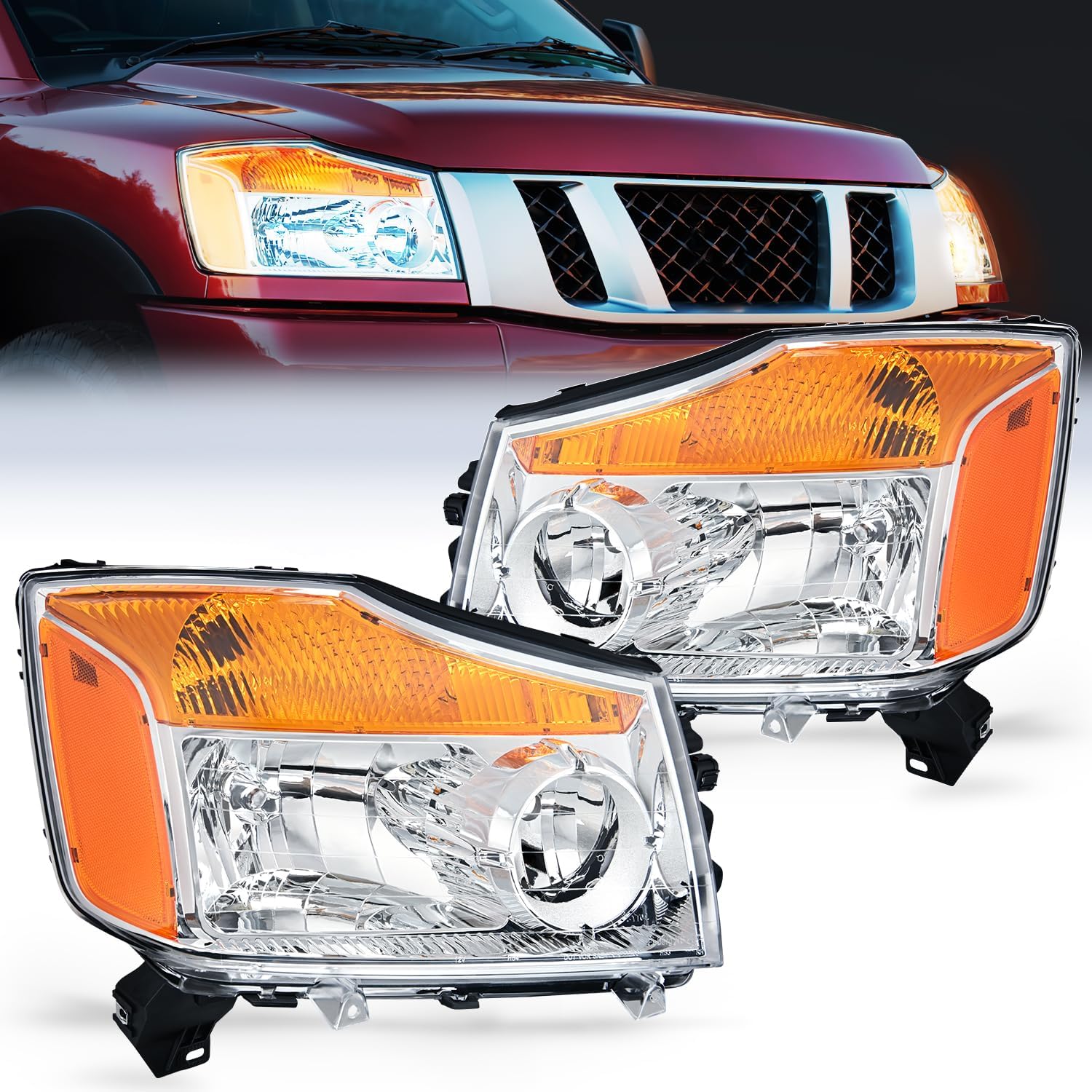 Nilight Conjunto de faros delanteros compatible con Nissan Titan 2004-2015 2004-2007 Armada 2004-2004 Pathfinder Armada 2004 – 2004 – 2015, carcasa