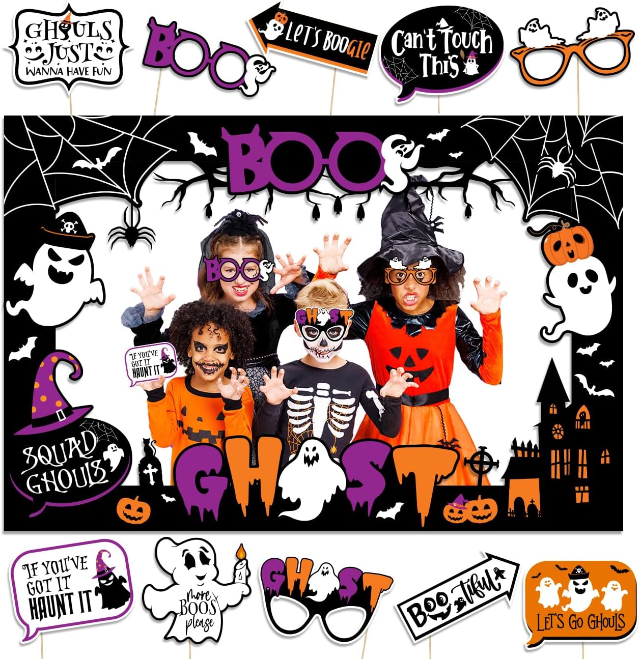 Marco de accesorios para cabina de fotos de fiesta de Halloween, kit de decoración de fotografía de Halloween, incluye marco de fotos de fantasma de