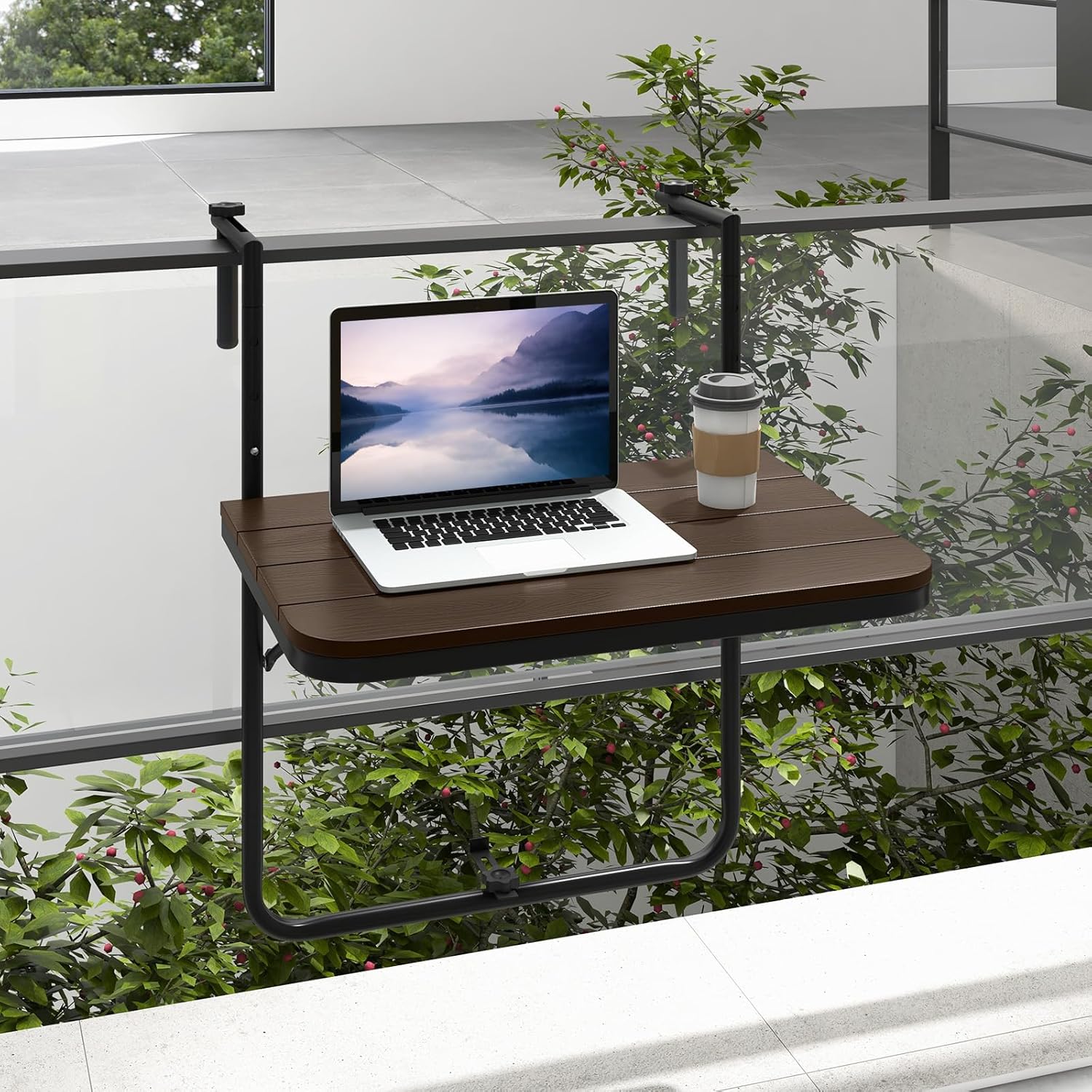 Tangkula Mesa colgante para interiores y exteriores, mesa plegable con altura ajustable de 3 niveles, barandilla de 1 a 6 pulgadas, mesa de servicio