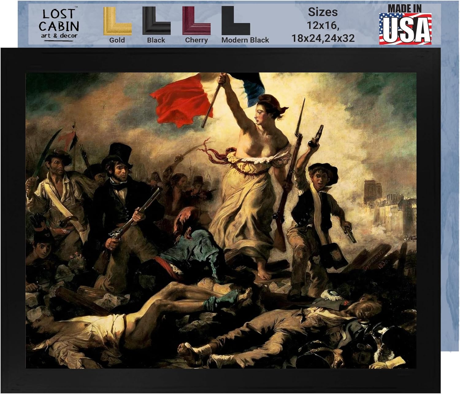 Lost Cabin The Liberty Leading the People por Eugene Delacroix  Impresión en marco plano negro  Reproducción de pinturas de obras de arte finas